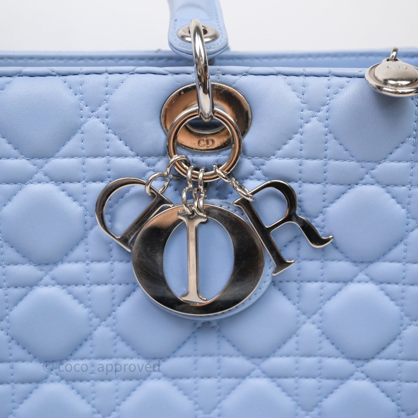 Christian Dior Large Lady Dior Cannage Blue Lambskin Silver Hardware