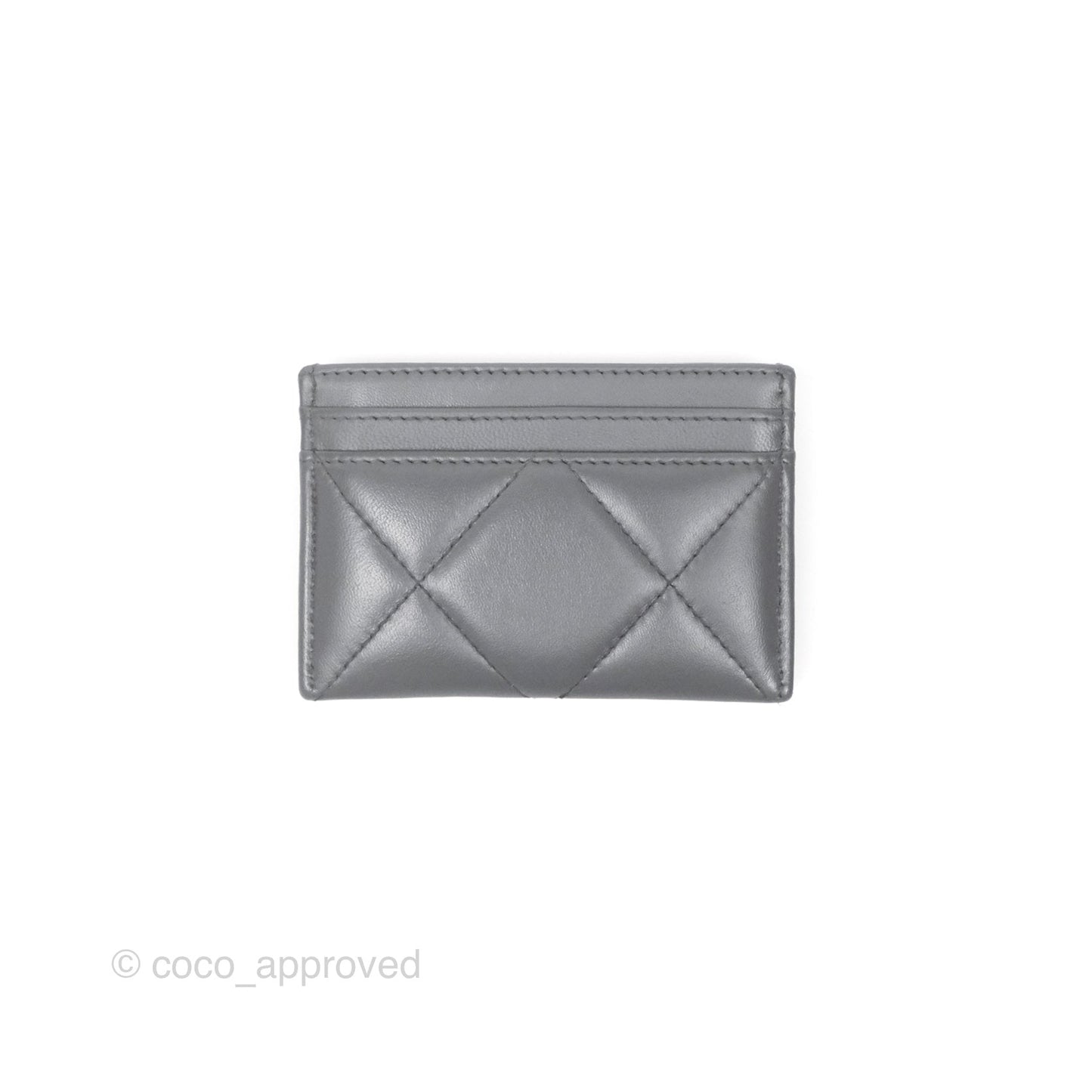 Chanel 19 Quilted Flat Card Holder Dark Grey Lambskin