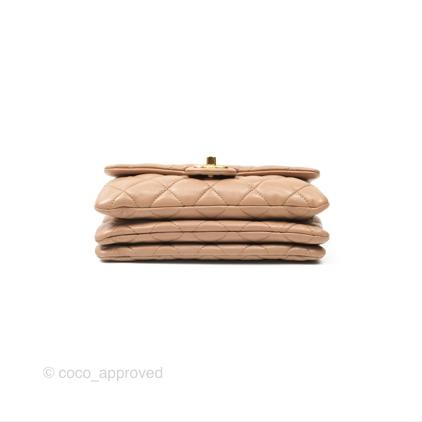 Chanel Small All Slide Adjustable Chain Flap Bag Beige Lambskin Aged Gold Hardware