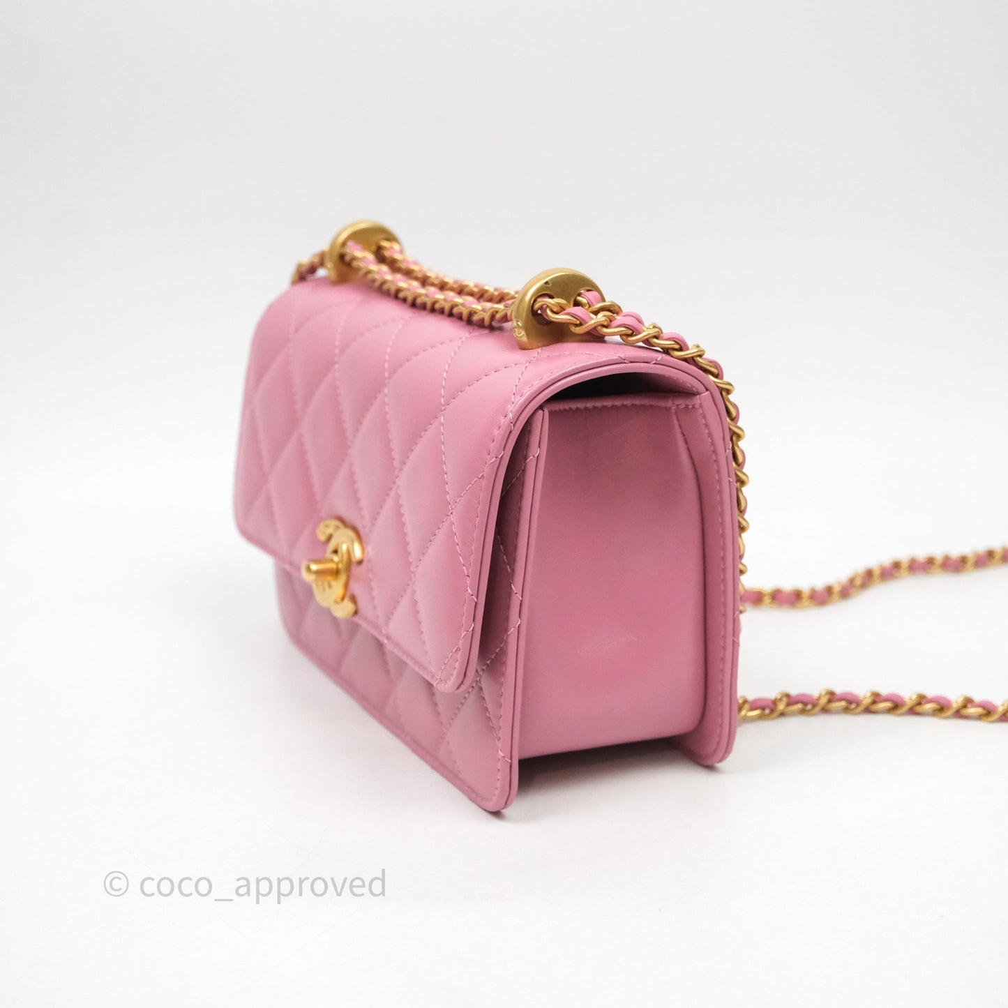 Chanel Quilted Mini Perfect Fit Adjustable Pink Calfskin Gold Hardware
