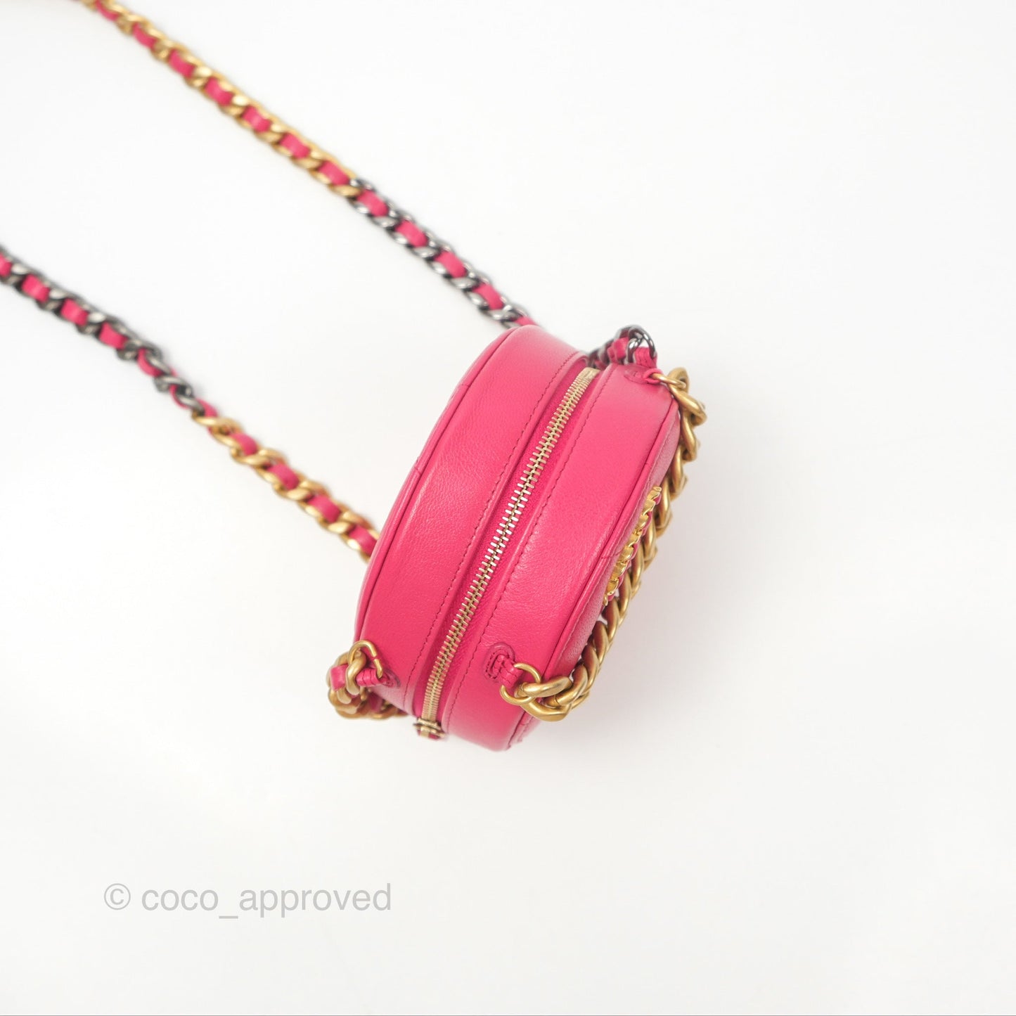 Chanel 19 Round Clutch With Chain Dark Pink Mixed Hardware