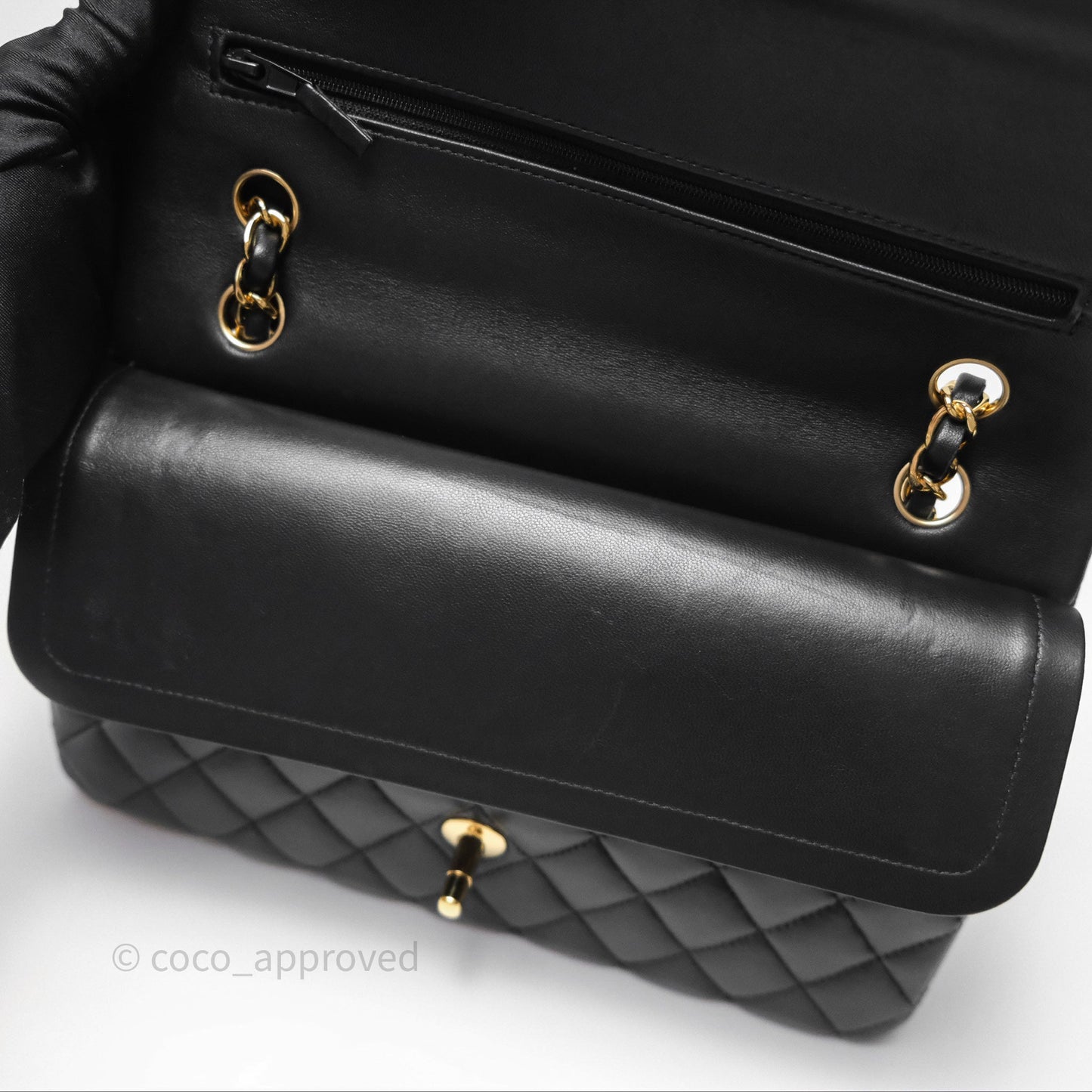 Chanel Classic M/L Medium Flap Quilted Black Lambskin Gold Hardware