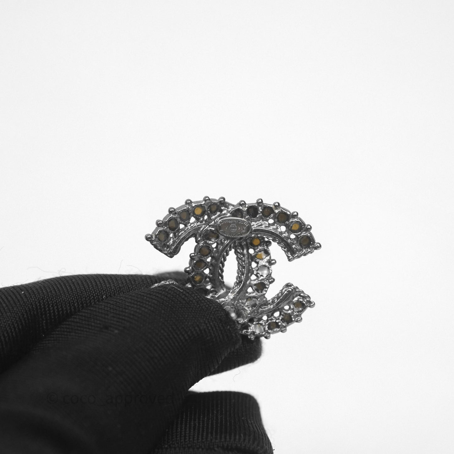 Chanel Resin Stone CC Earrings Ruthenium Hardware 14A