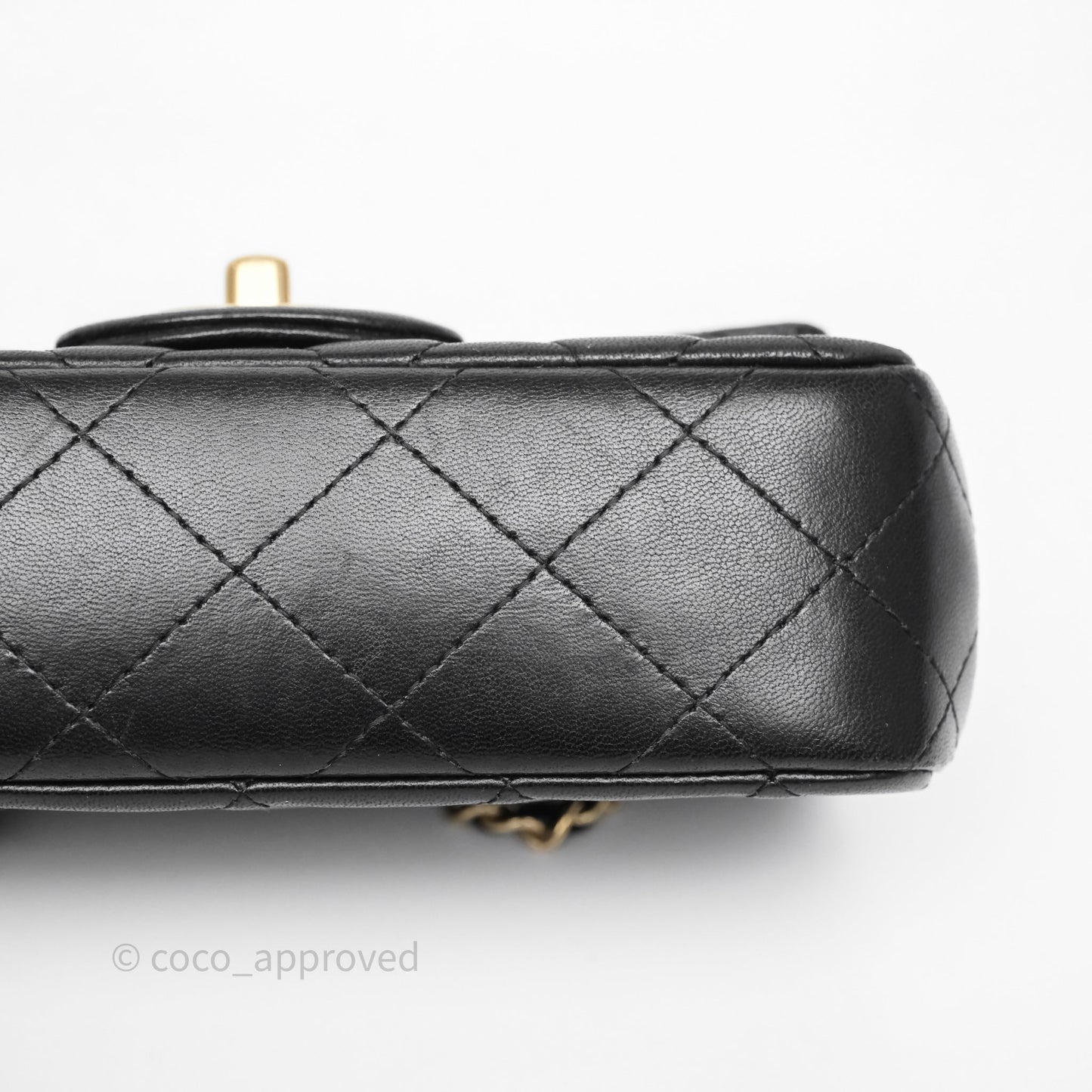 Chanel Quilted Extra Mini Rectangular Flap Black Lambskin Aged Gold Hardware