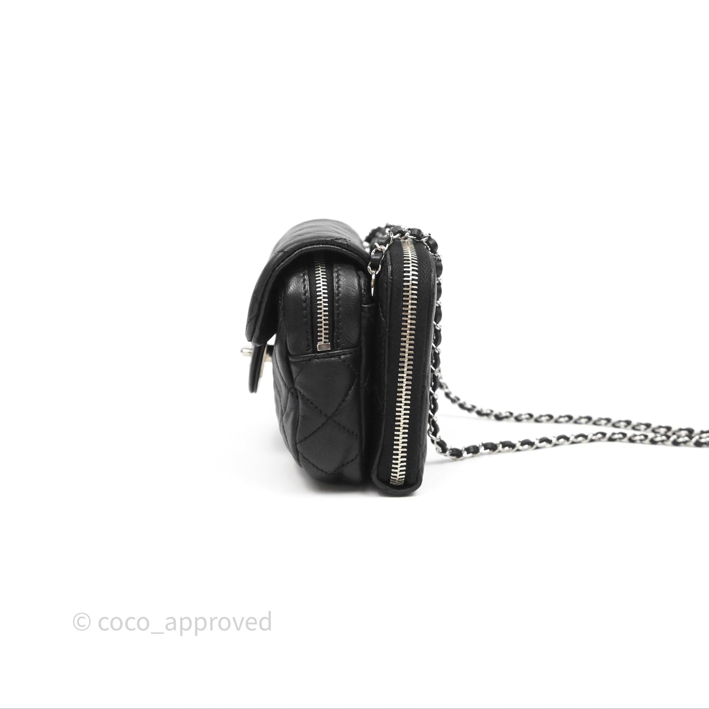 Chanel Mini Quilted Double Pouch Bag Lambskin Sliver Hardware