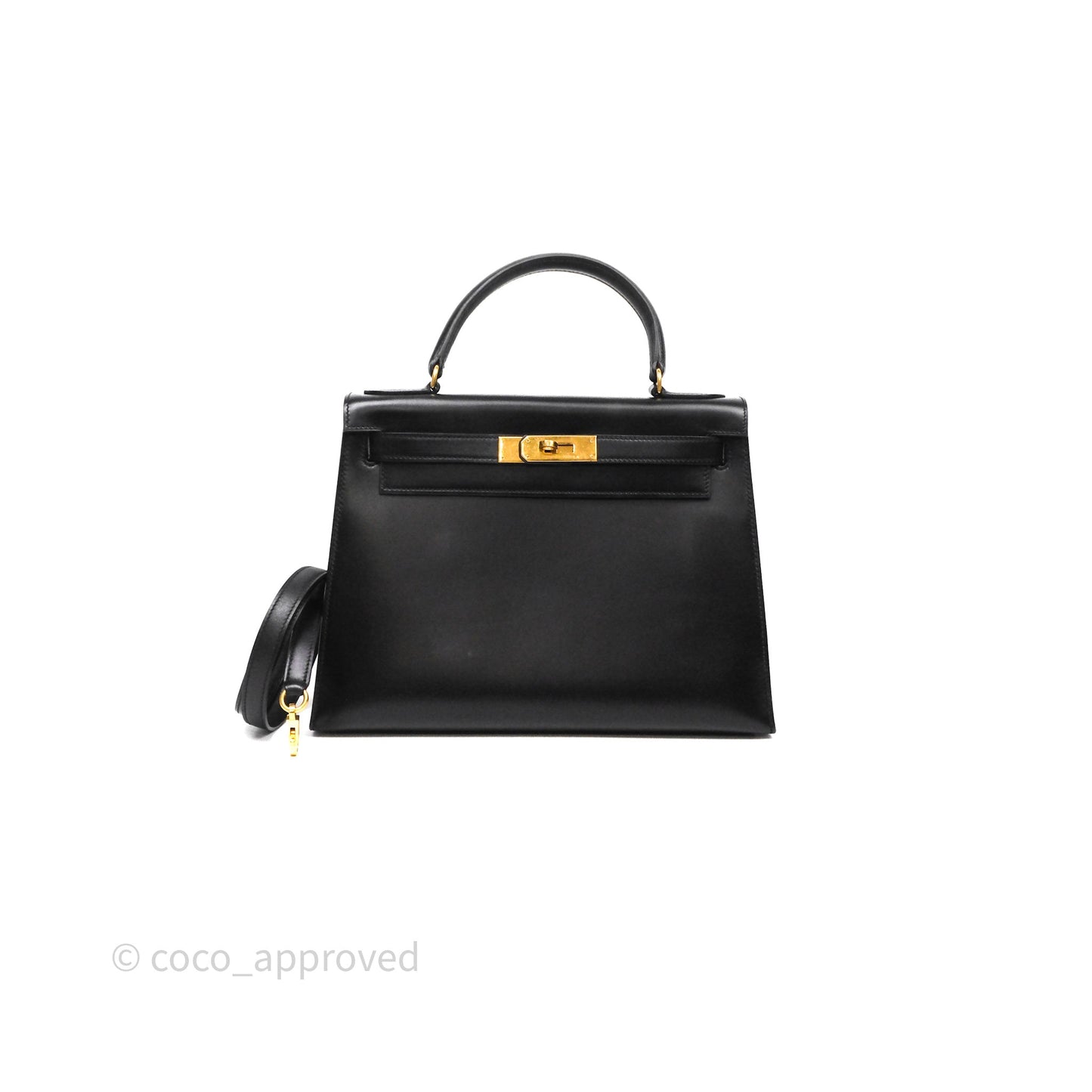 Hermès Vintage Kelly 28 Sellier Black Noir 89 Box Leather Gold Hardware