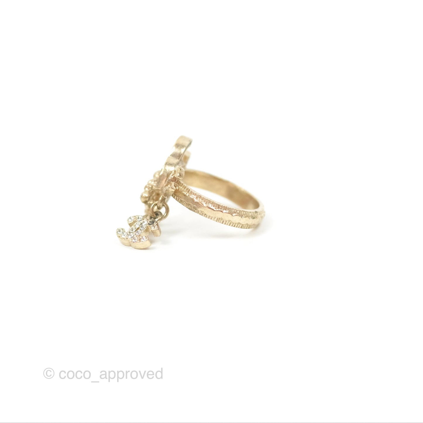 Chanel Multi CC Crystal Resin Ring Brushed Gold Tone 09A