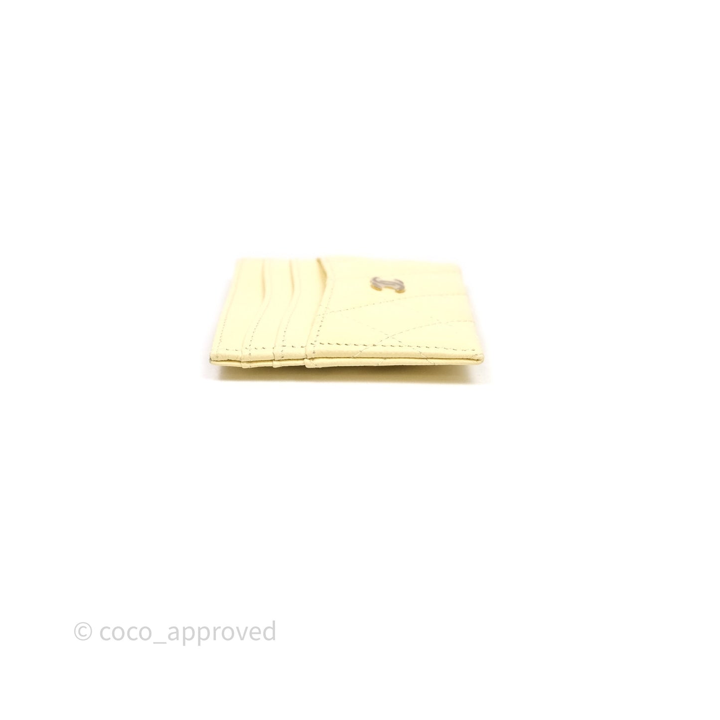 Chanel Quilted Card Holder Yellow Caviar Gold Hardware