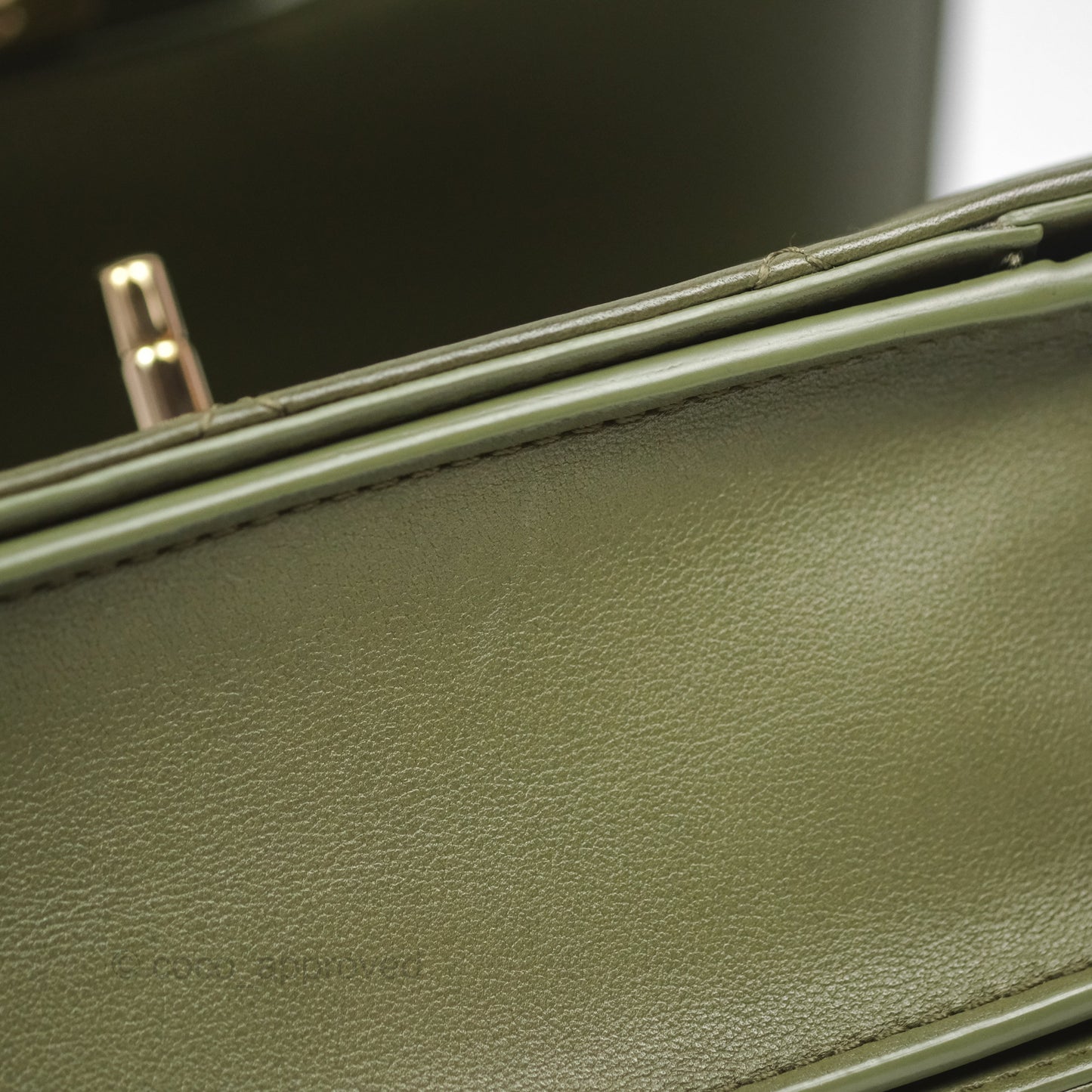 Chanel Small Coco Lady Quilted Flap Bag With Top Handle Olive Green Calfskin Gold Hardware