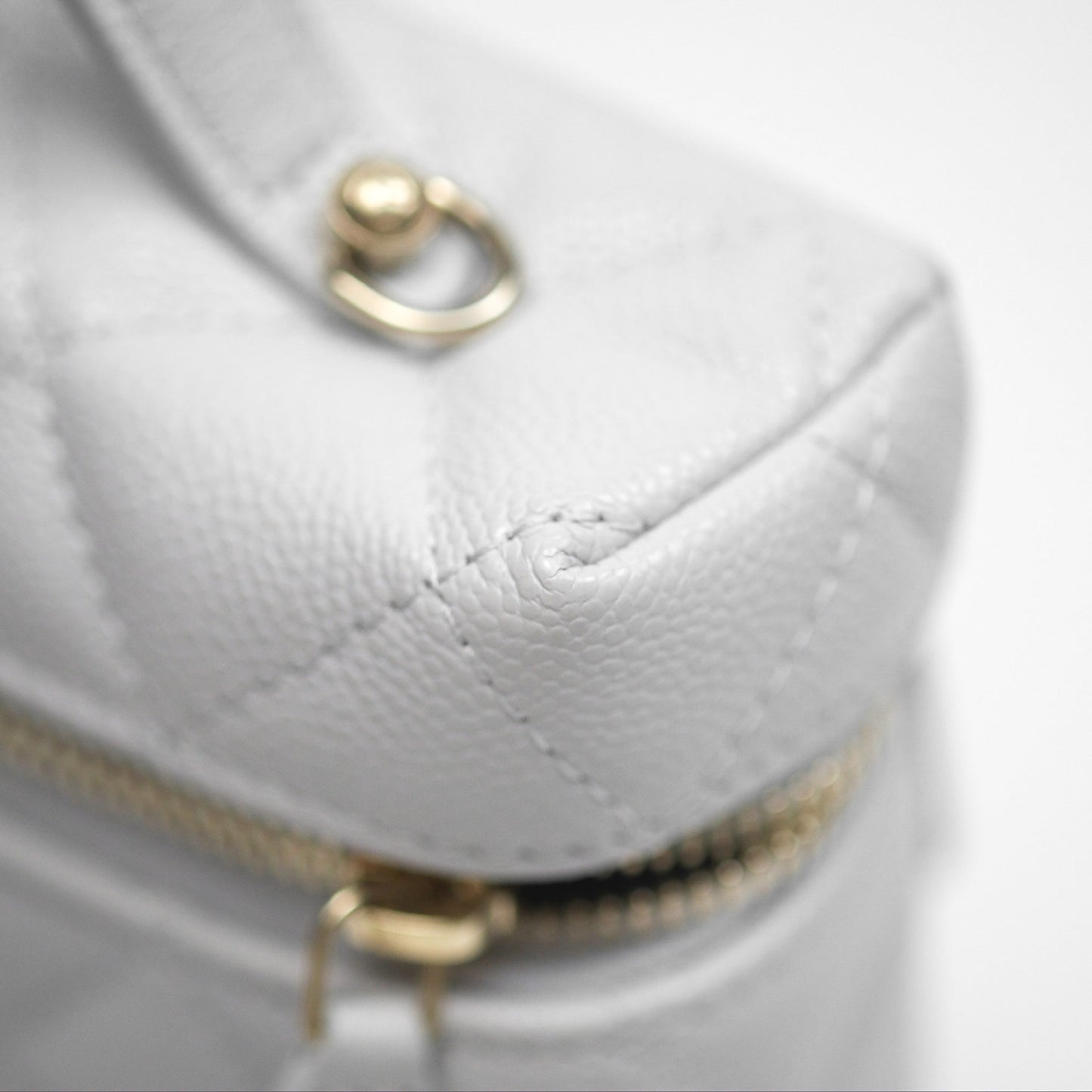 Chanel Top Handle Long Vanity with Chain Light Grey Caviar Gold Hardware