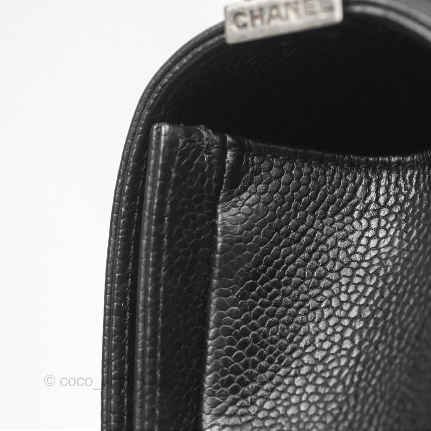 Chanel Medium Boy Chevron Black Caviar Ruthenium Hardware