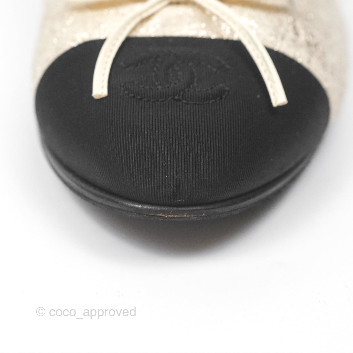 Chanel Ballerina Flats Glitter Ivory Black Size 39