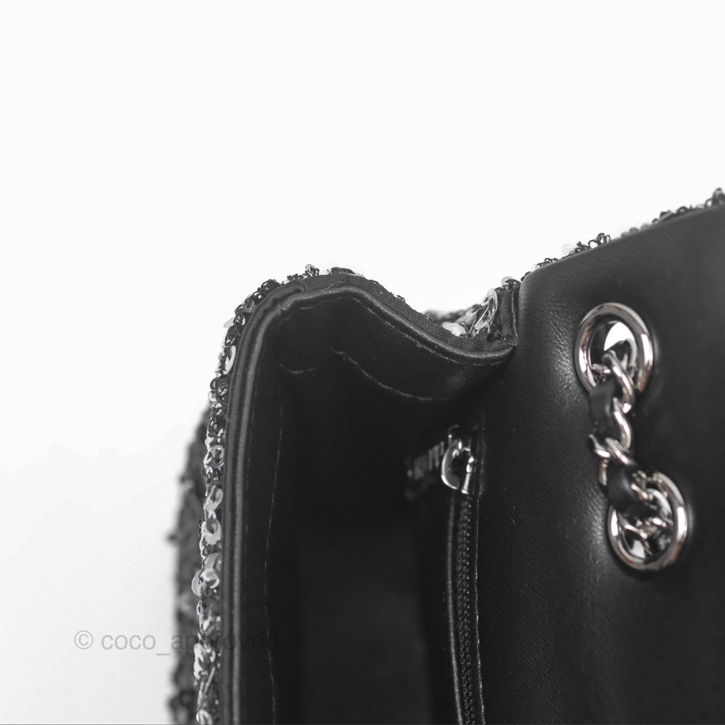 Chanel Flap Bag Sequin Black Silver Hardware 23S