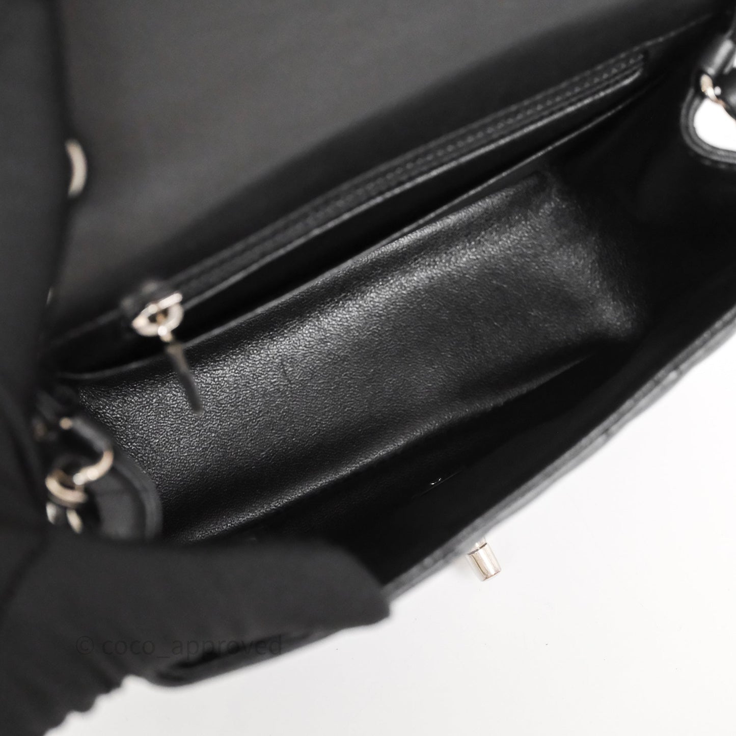 Chanel Mini Square Black Lambskin Chervon Bag Silver Hardware