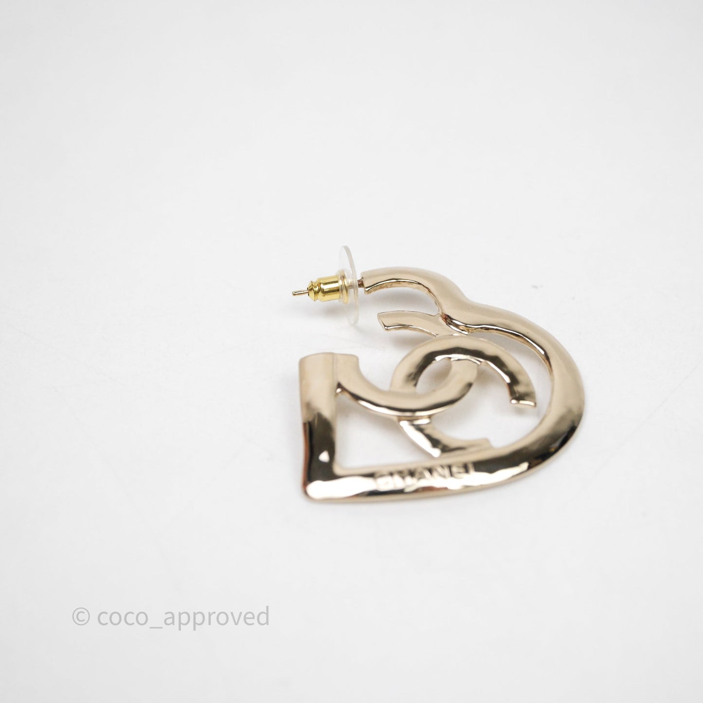 Chanel CC Heart Hoop Earrings Gold Tone 22P