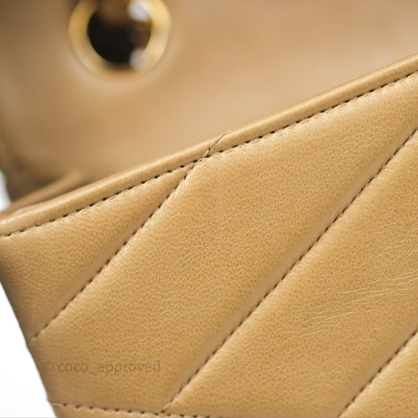 Chanel Vintage Medium Flap Chevron Beige Lambskin 24K Gold Hardware