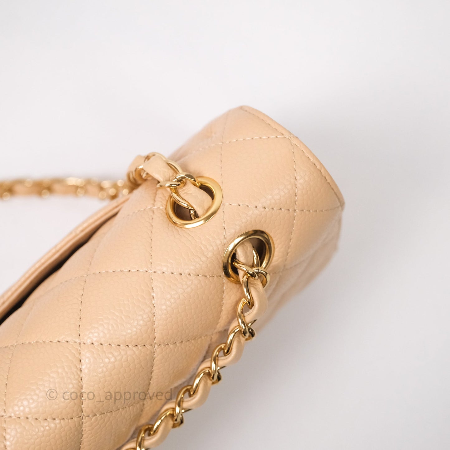 Chanel Classic M/L Medium Flap Quilted Beige Caviar Gold Hardware