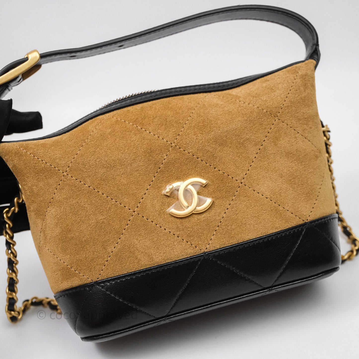 Chanel Hobo with Chain Brown Suede/ Black Calfskin Gold Hardware