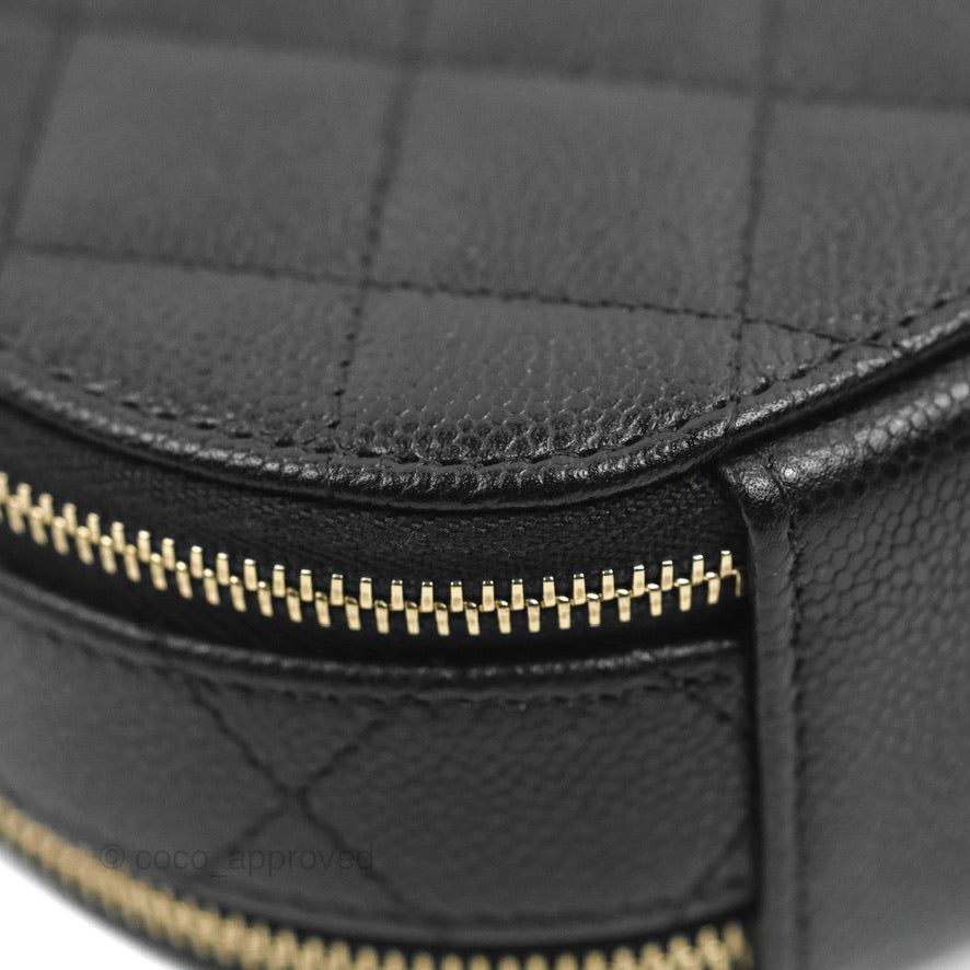 Chanel Mini Round Vanity Bag Handle With Care Black Caviar 22C