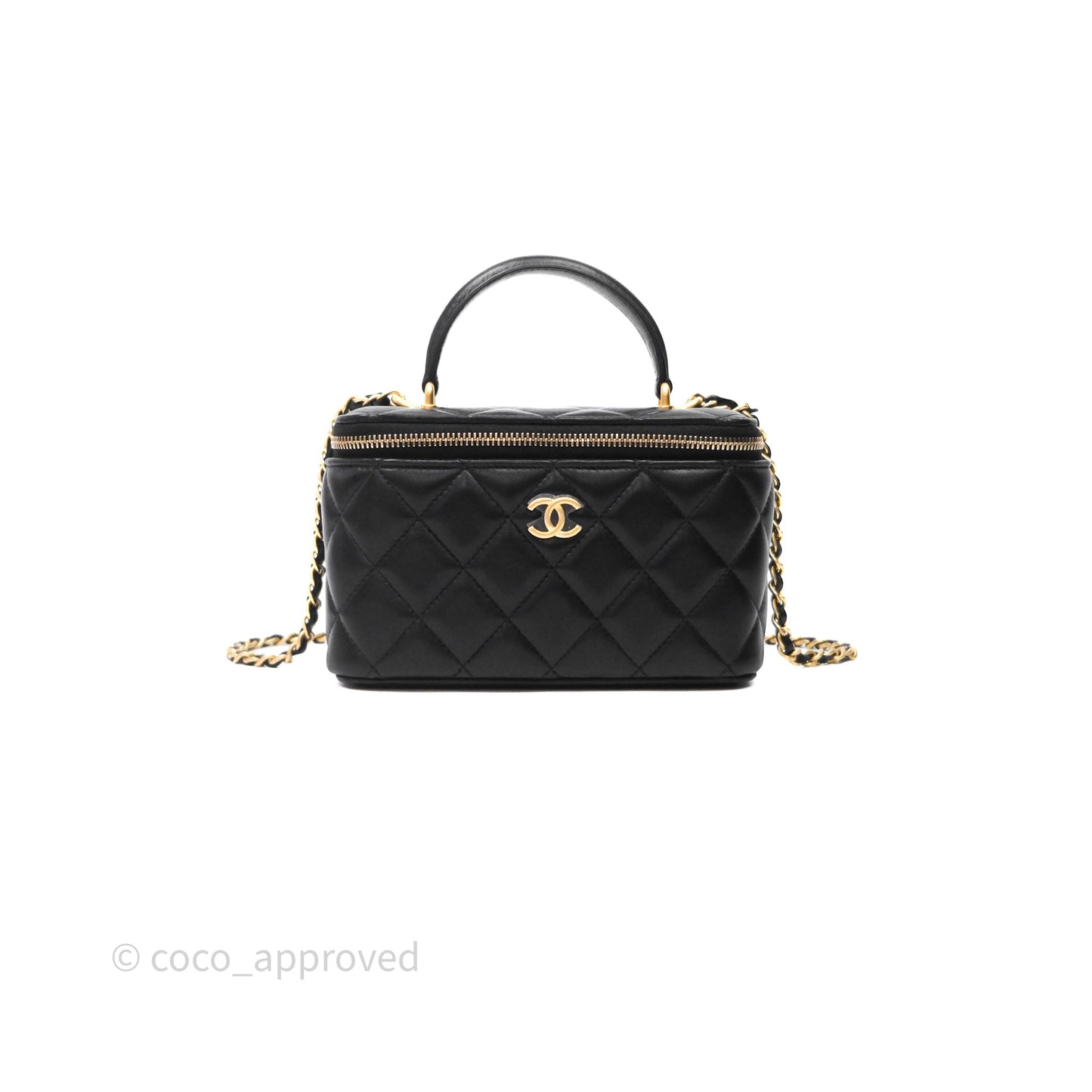 Chanel Top Handle Vanity Rectangular Black Lambskin Aged Gold Hardware