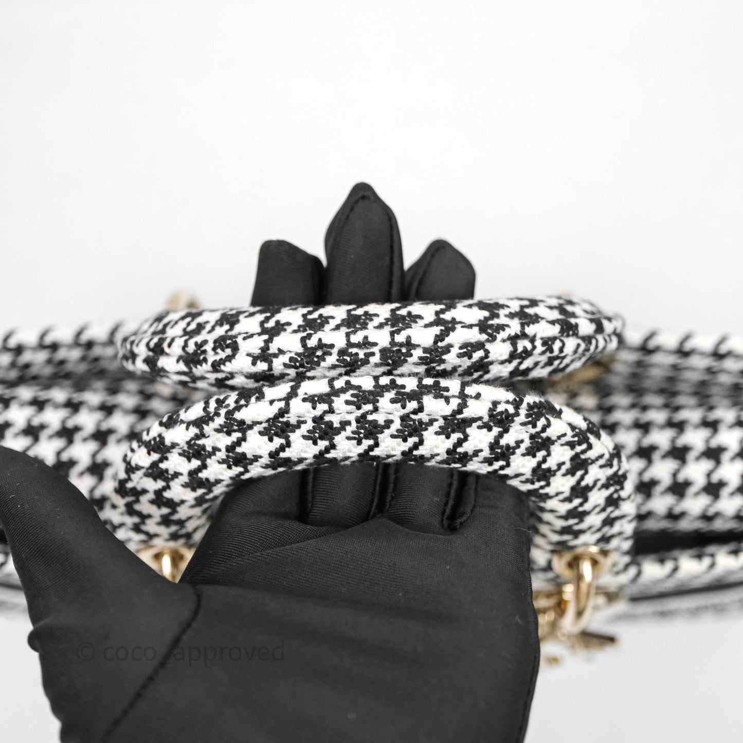 Christian Dior Medium Lady D-Joy Bag Black White Houndstooth Gold Hardware