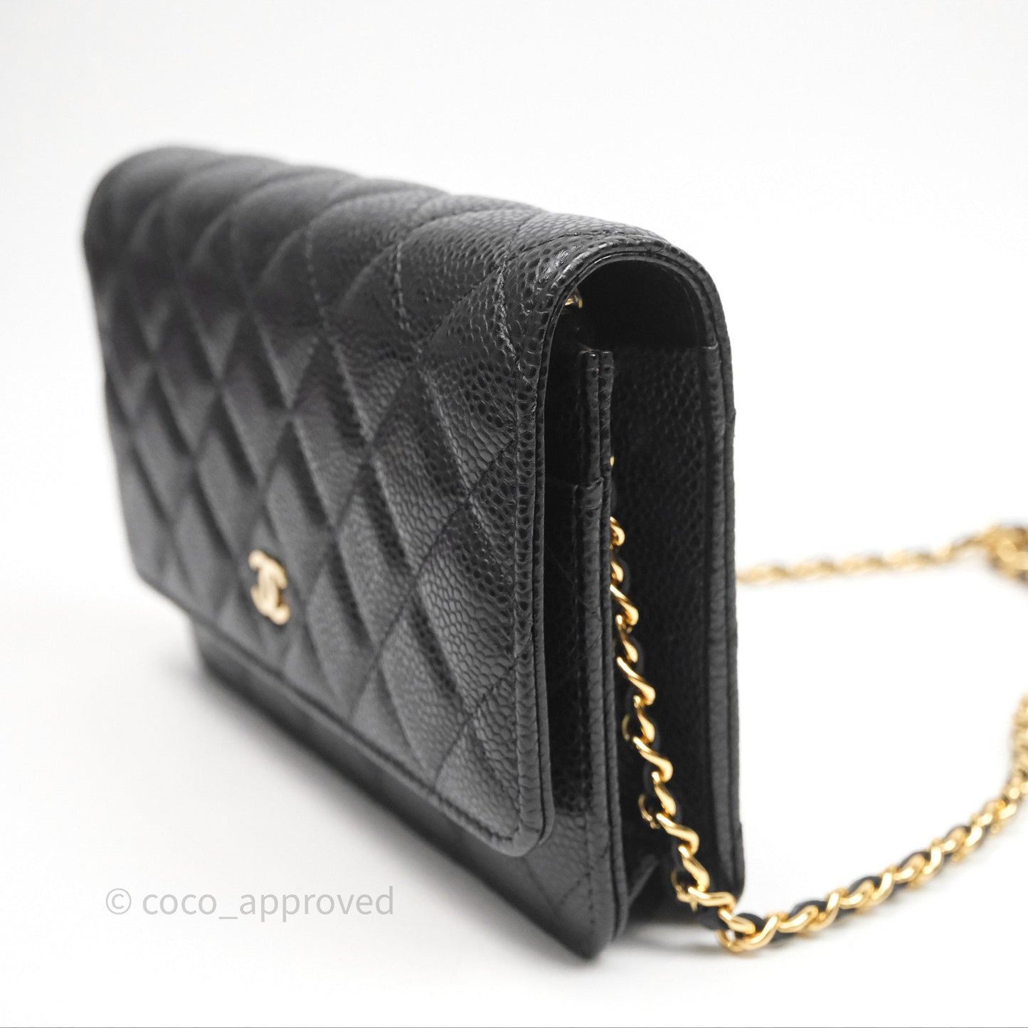 Chanel Classic Quilted Wallet On Chain WOC Black Caviar Gold Hardware
