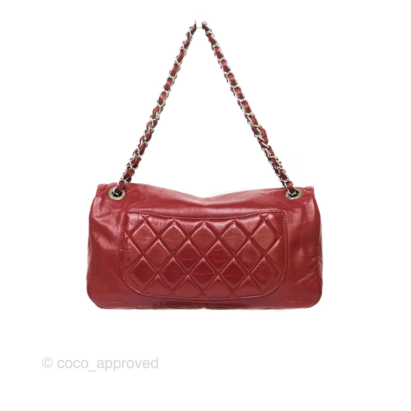 Chanel CC Flap Shoulder Bag Dark Red Crumpled Leather Silver Hardware