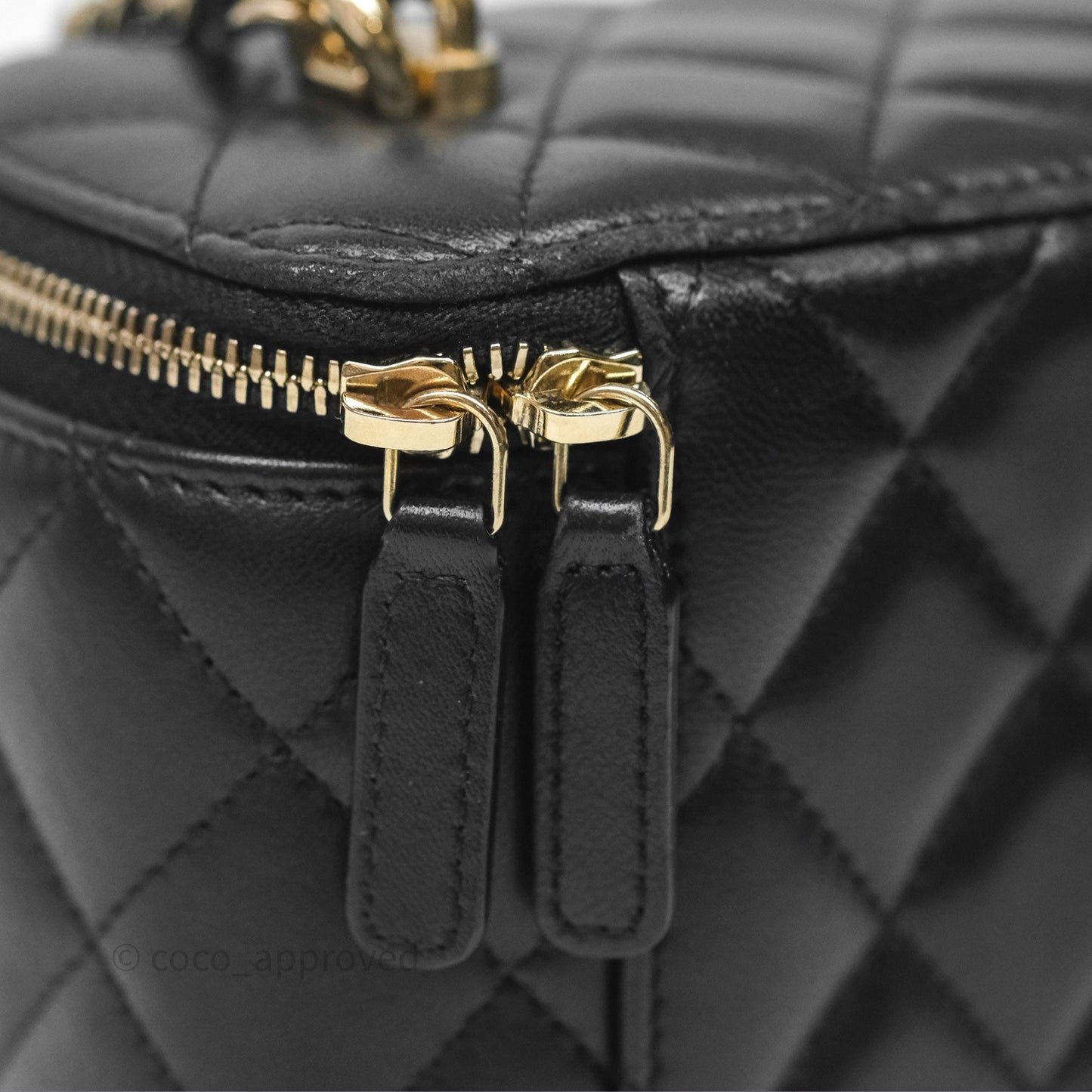 Chanel Classic Vanity Rectangular Top Handle With Chain Black Lambskin Gold Hardware