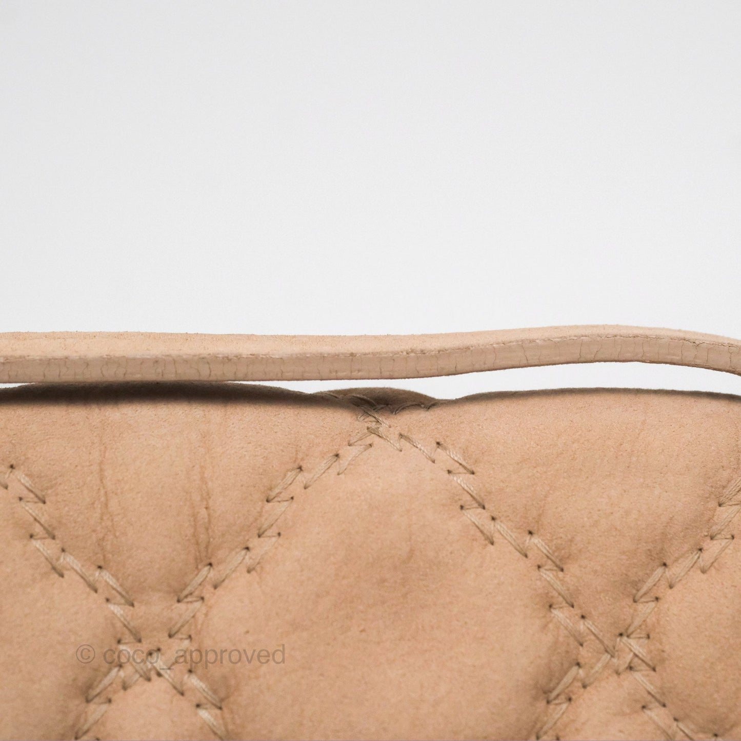 Chanel Double Stitch Hamptons Clutch With Chain Beige Washed Calfskin