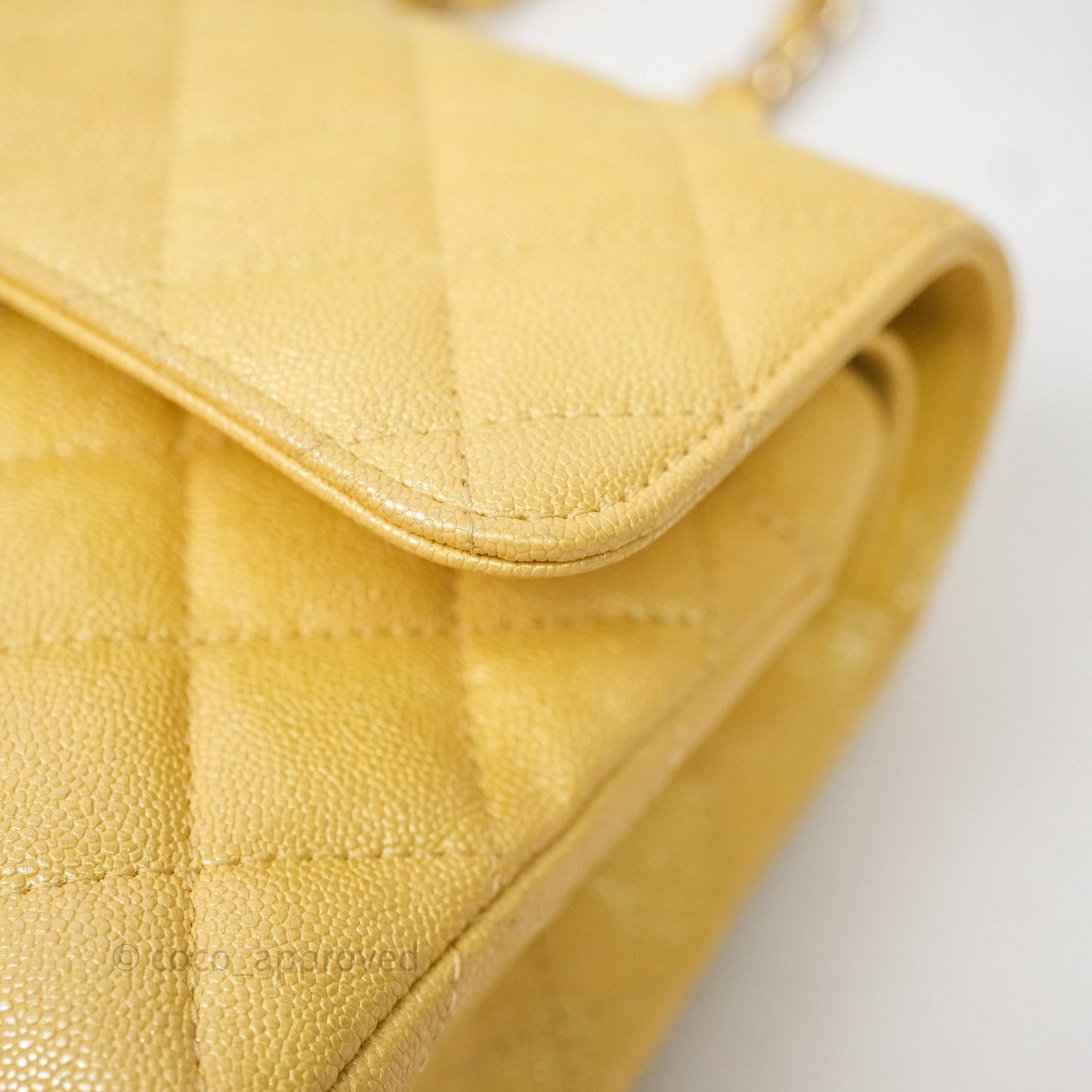 Chanel Small Classic Quilted Flap Iridescent Yellow Caviar Gold Hardware