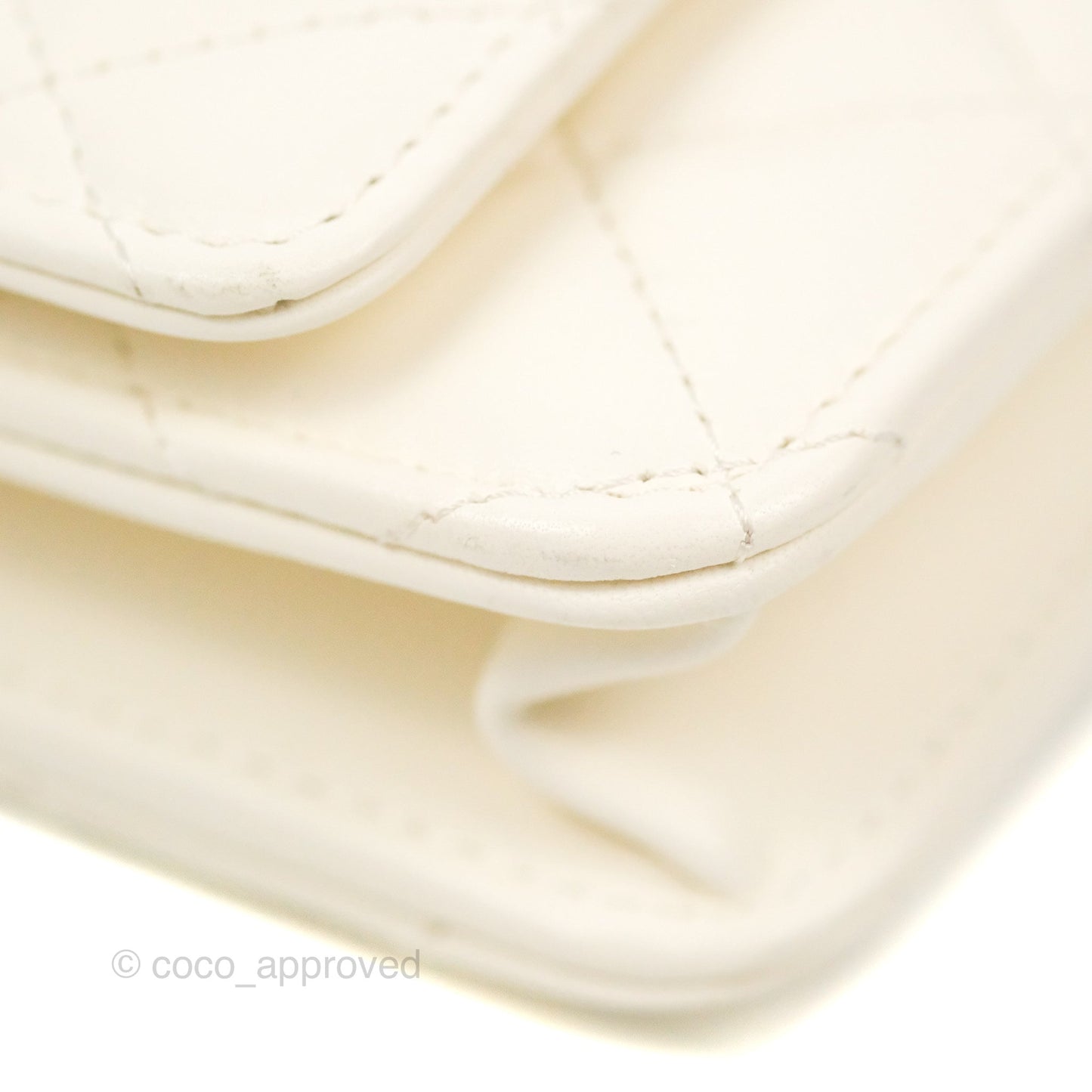 Chanel Quilted Pearl Crush Wallet on Chain WOC White Lambskin Aged Gold Hardware