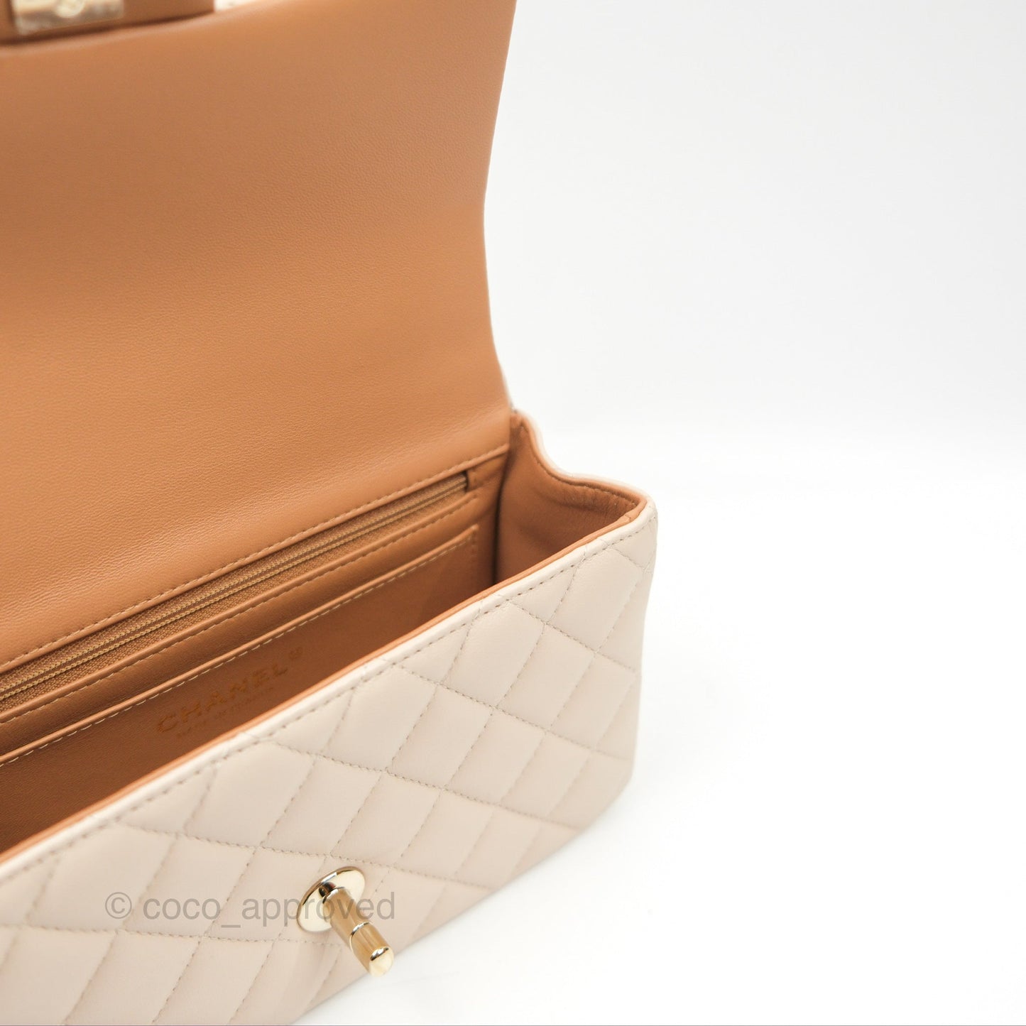 Chanel Top Handle Mini Rectangular Flap Bag Ecru/Beige Lambskin Gold Hardware 23P
