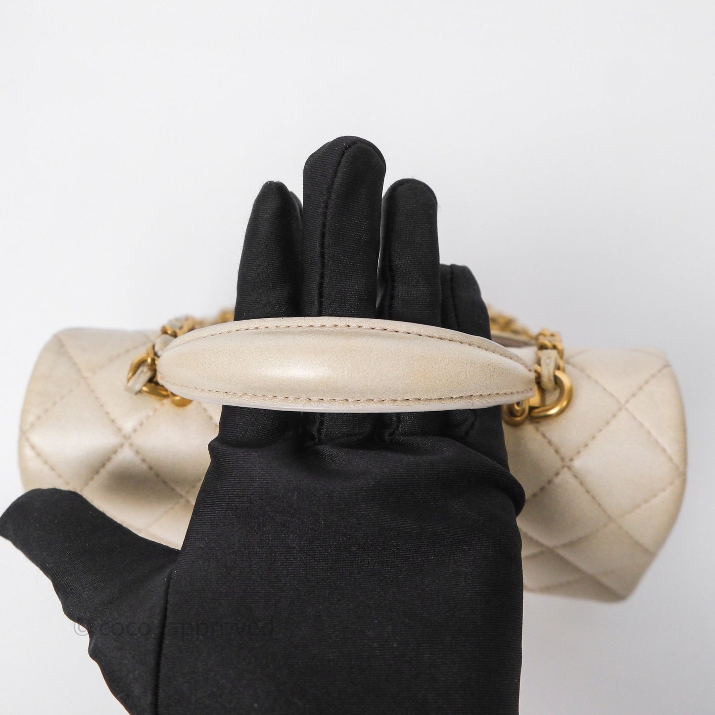 Chanel Top Handle Mini Rectangular Flap Pearly Beige Oat Lambskin Aged Gold Hardware