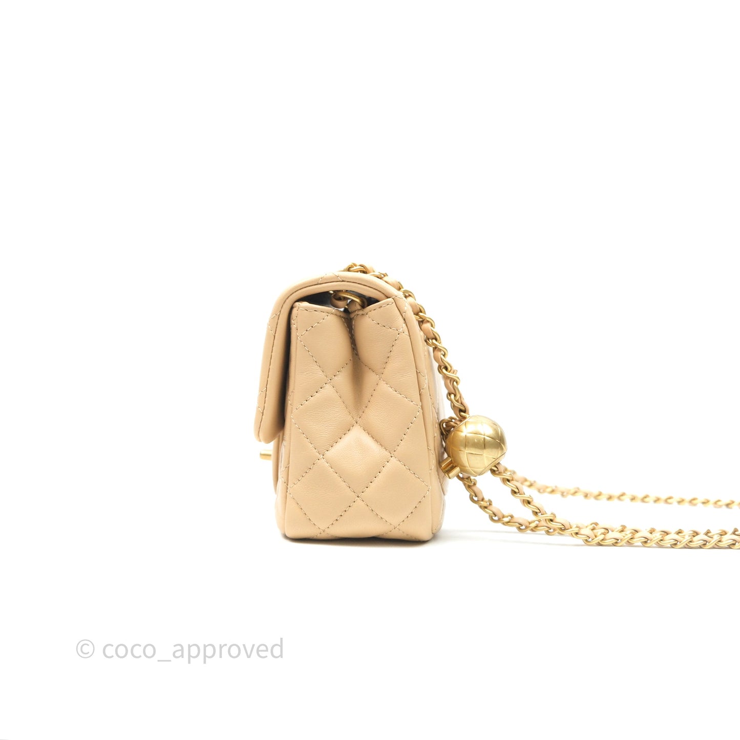 Chanel Pearl Crush Mini Square Quilted Beige Lambskin Aged Gold Hardware