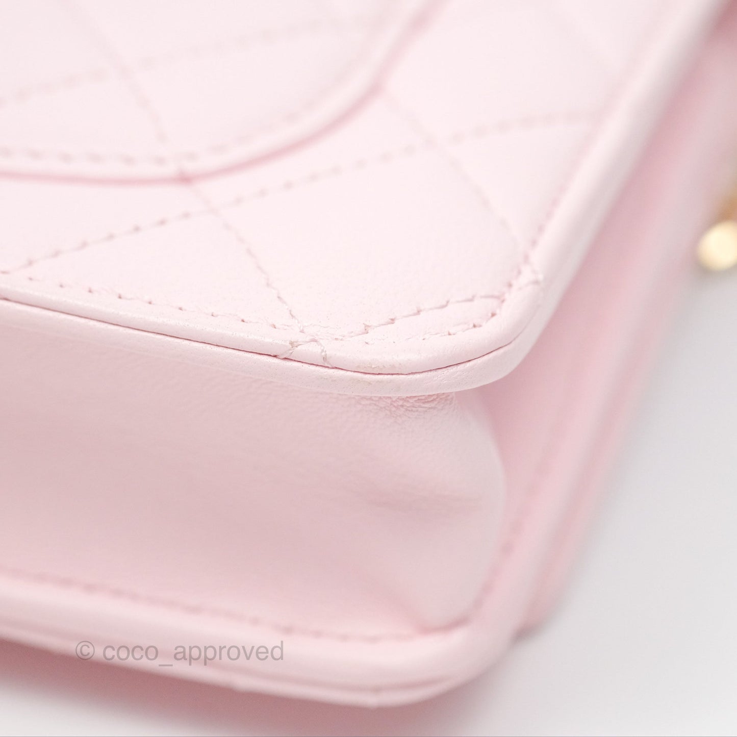Chanel Wallet On Chain WOC Pearl Chain Iridescent Light Pink Lambskin Gold Hardware