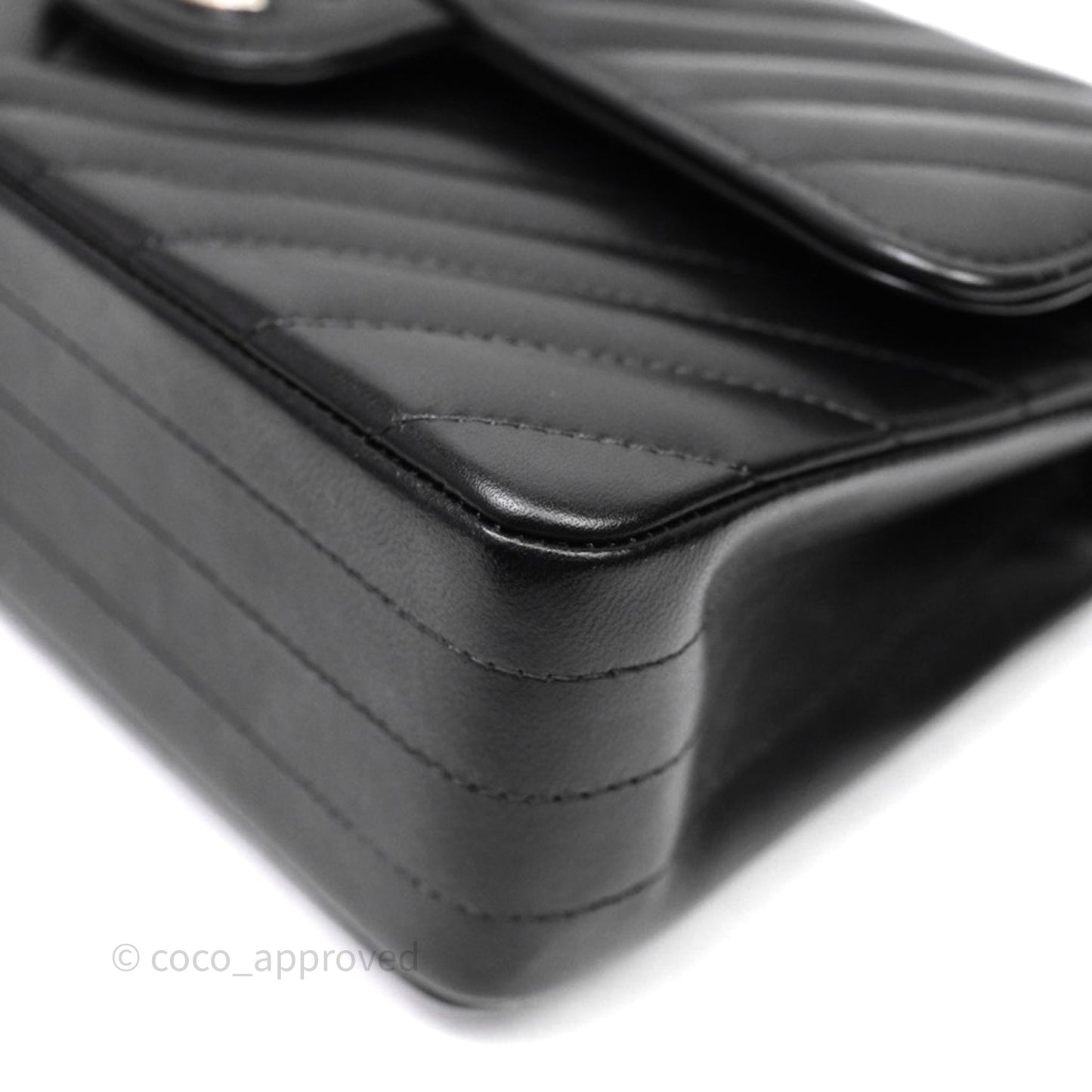 Chanel Small Classic Chevron Flap Black Lambskin Silver Hardware
