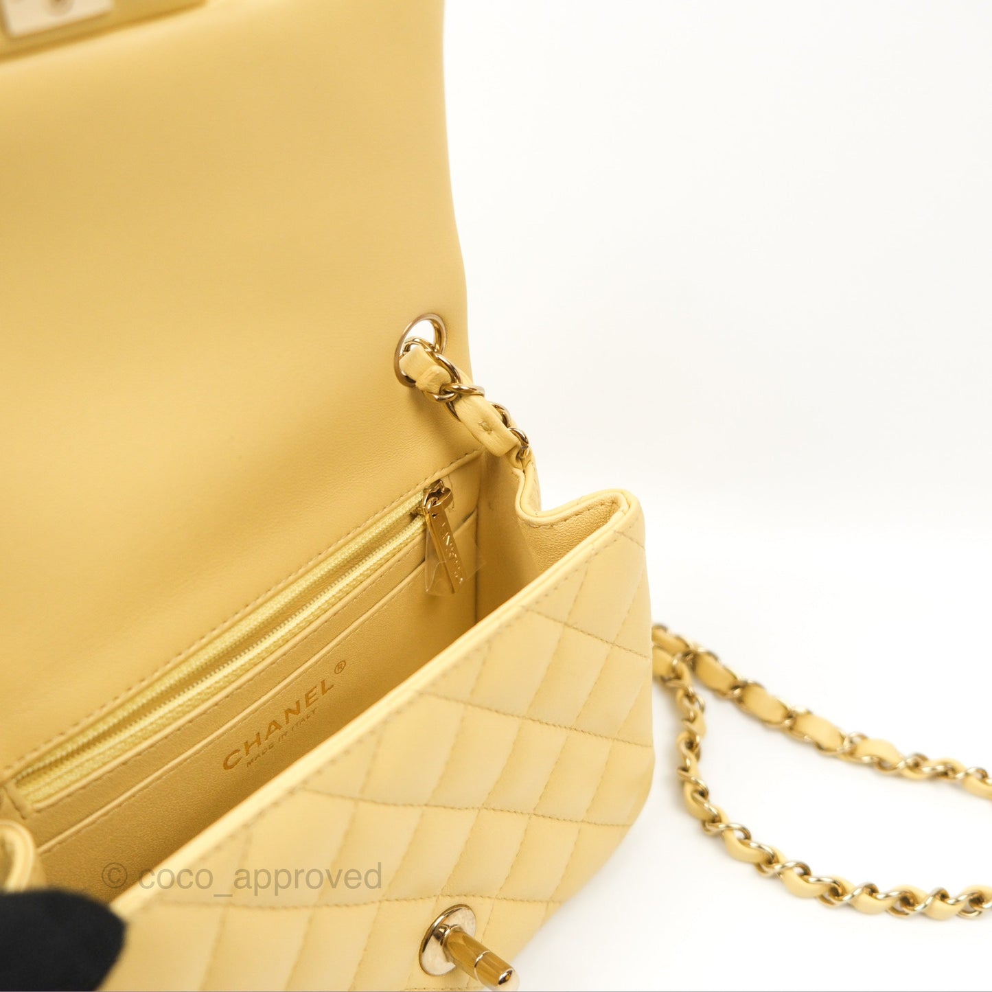 Chanel Quilted Mini Square Yellow Lambskin Gold Hardware