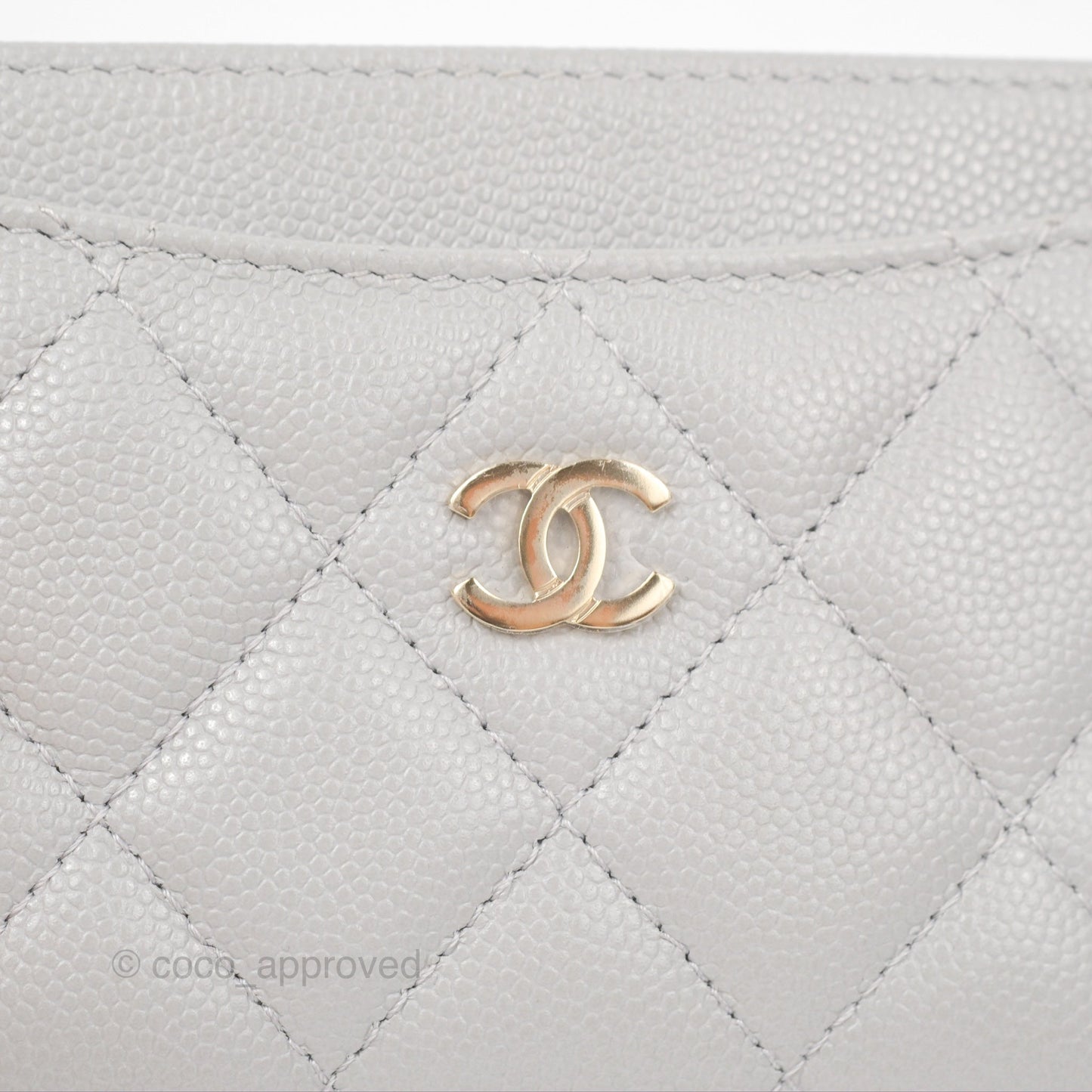 Chanel Classic Flat Card Holder Grey Caviar Gold Hardware