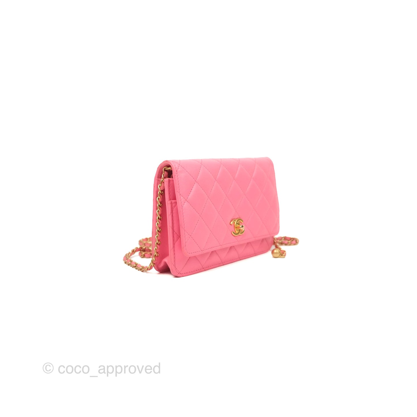 Chanel Quilted Pearl Crush Wallet on Chain WOC Pink Lambskin Aged Gold Hardware