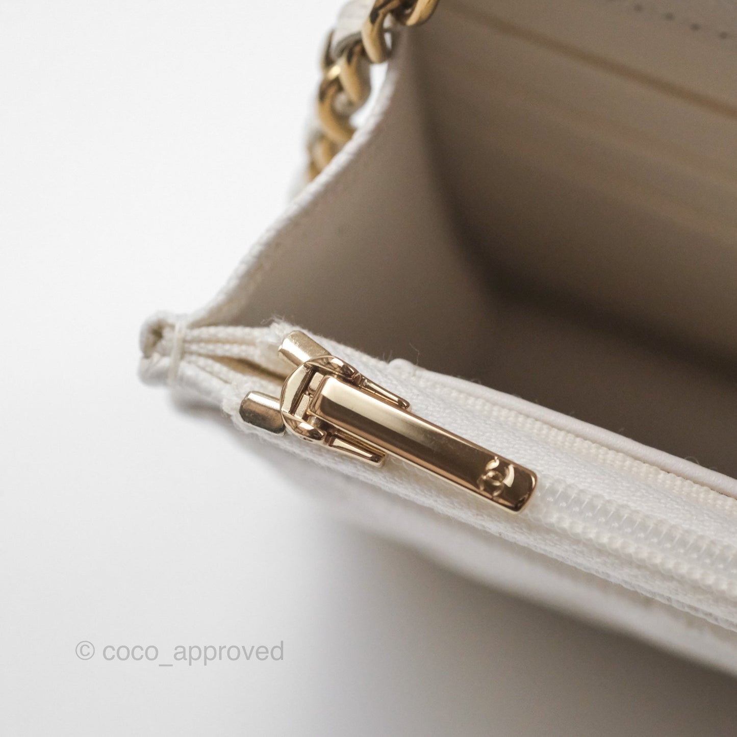 Chanel Quilted Classic Wallet on Chain WOC White Caviar Gold Hardware