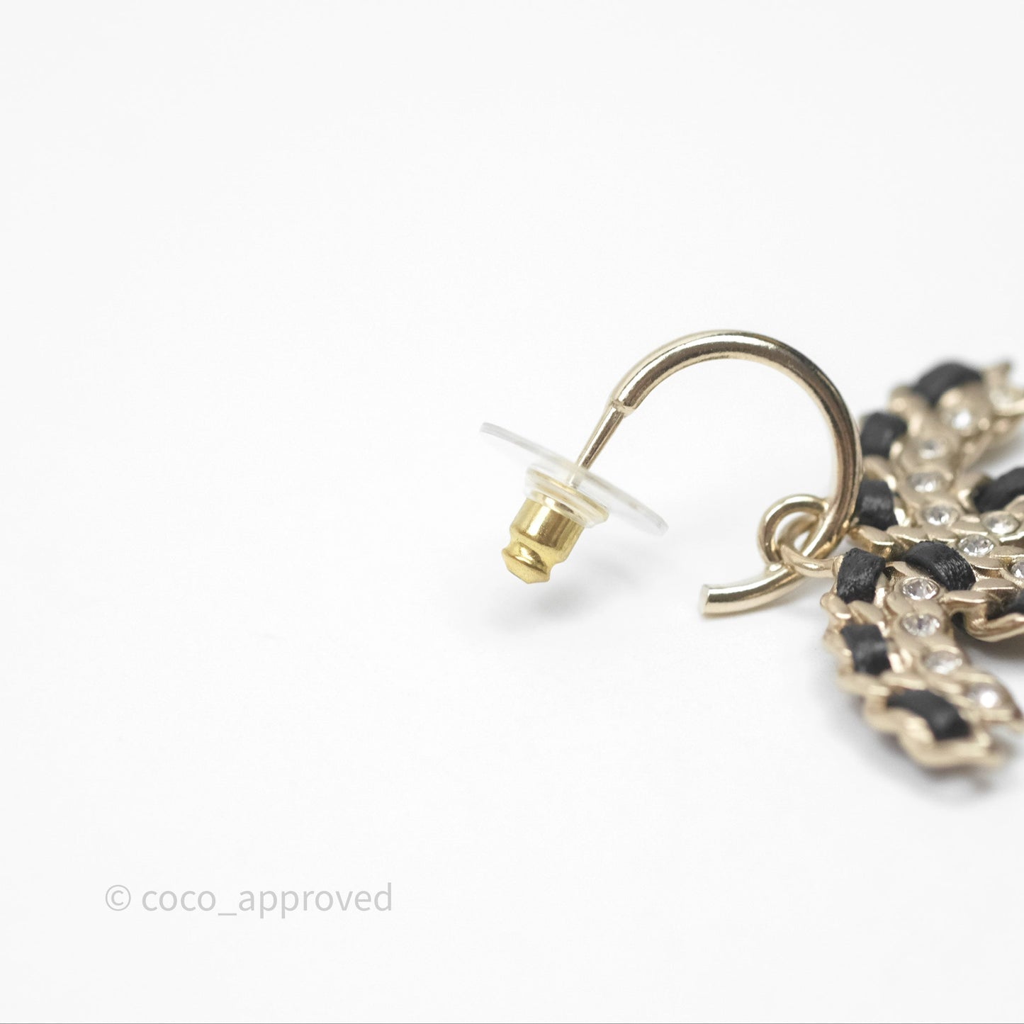 Chanel Crystal CC Braided Black Leather Drop Earrings Gold Hardware 20C