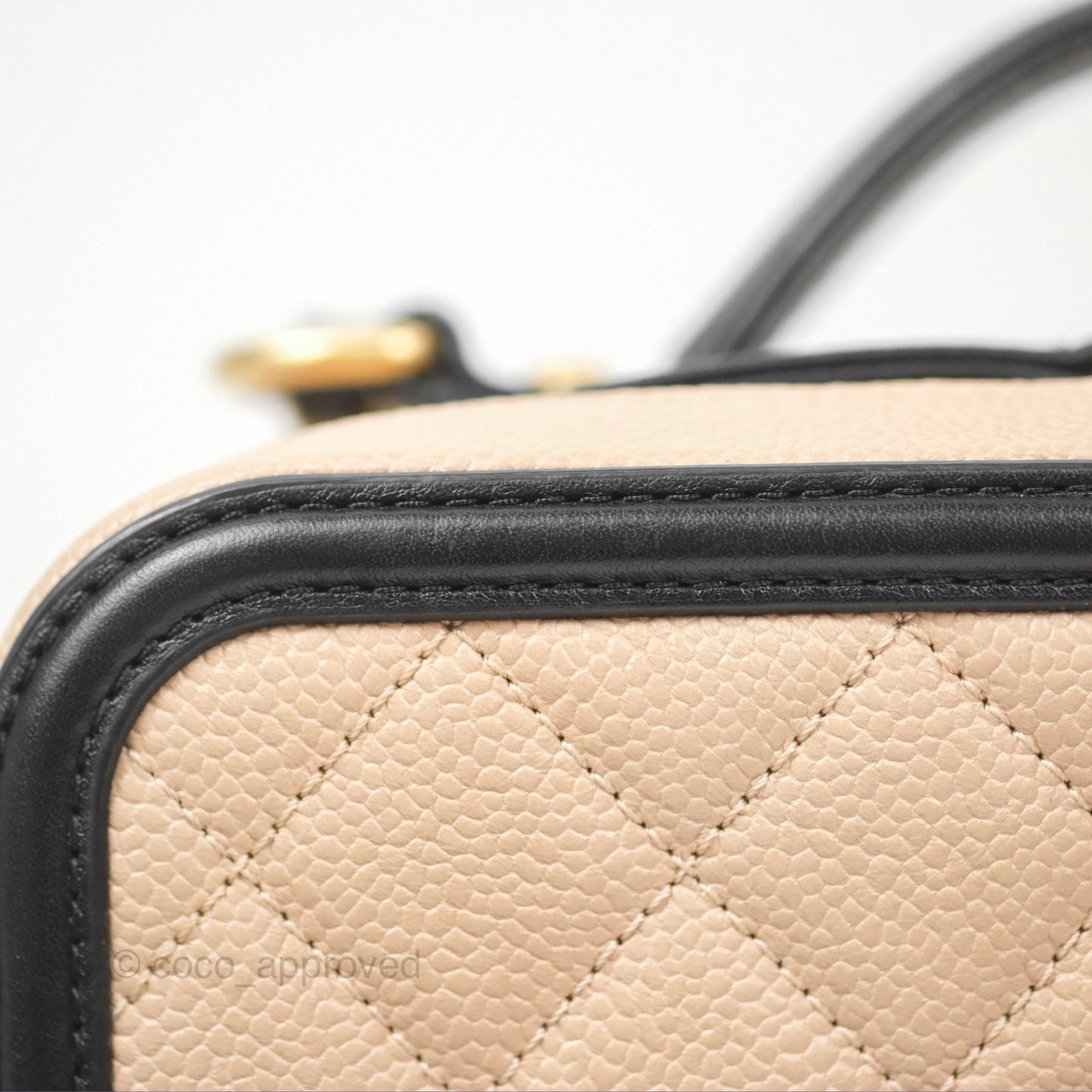 Chanel Quilted Medium CC Filigree Vanity Case Beige Black Caviar Gold Hardware