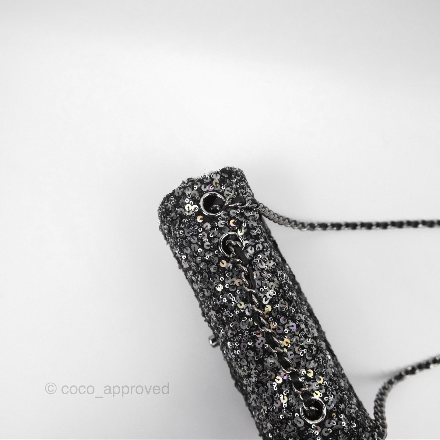Chanel Flap Bag Sequin Black Silver Hardware 23S