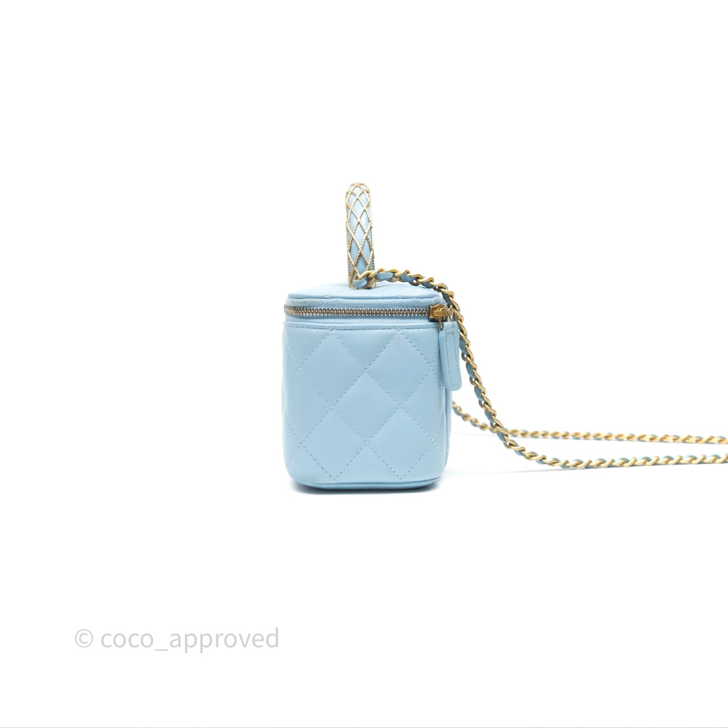 Chanel Vanity Rectangular Top Handle Blue Lambskin Gold Hardware