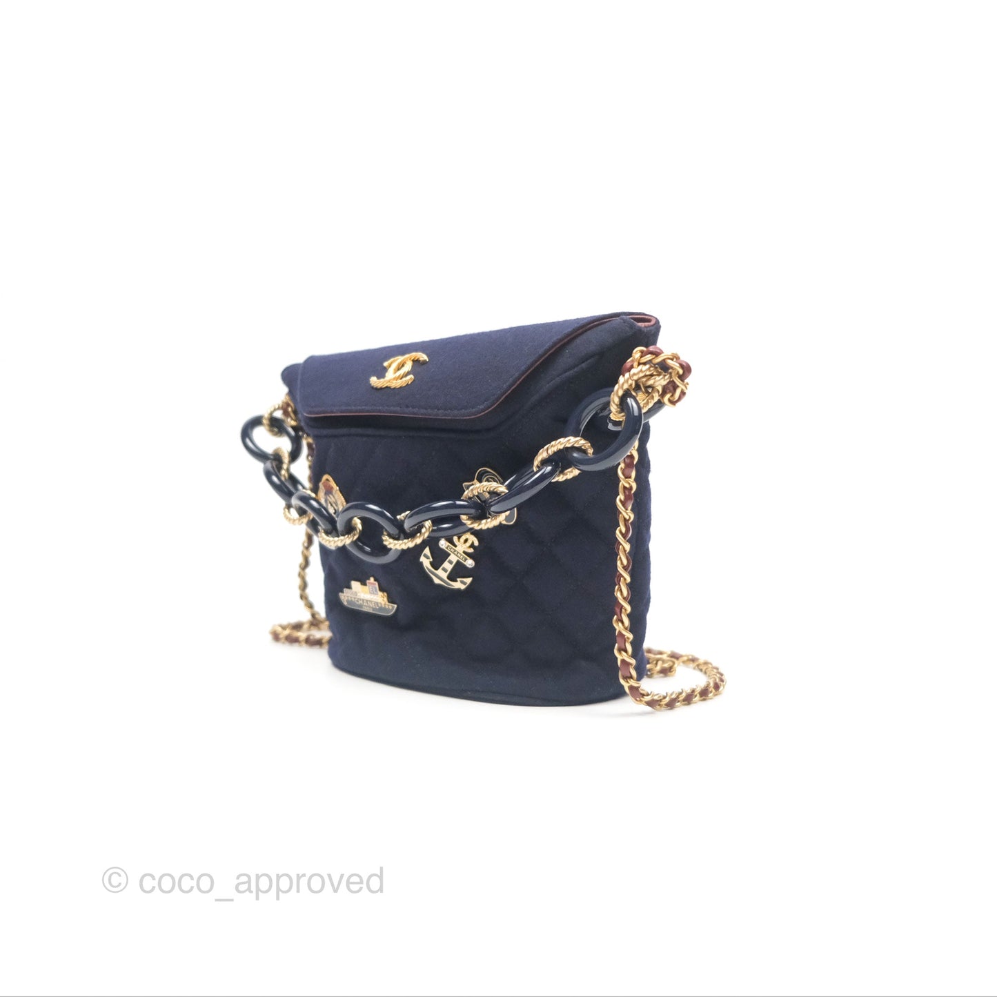 Chanel Paris Hamburg Charms Bucket Bag Navy Wool Lambskin