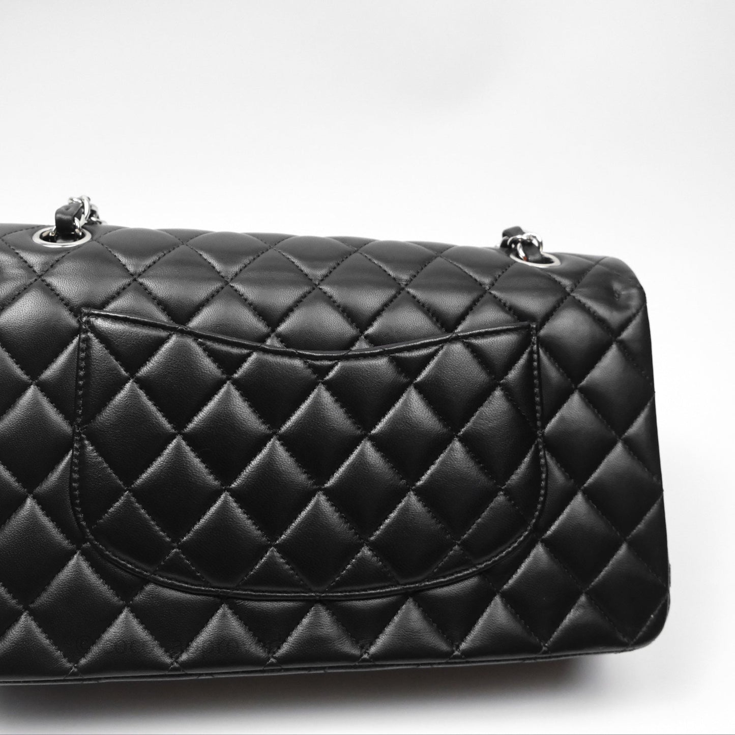 Chanel Classic M/L Medium Flap Quilted Black Lambskin Silver Hardware