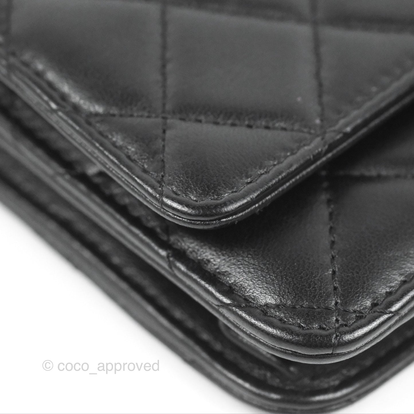 Chanel Quilted Classic Wallet On Chain WOC Black Lambskin Silver Hardware