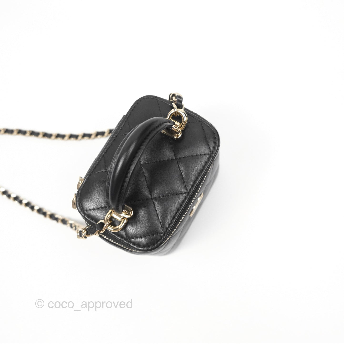 Chanel Mini Top Handle Vanity With Chain Black Lambskin Gold Hardware