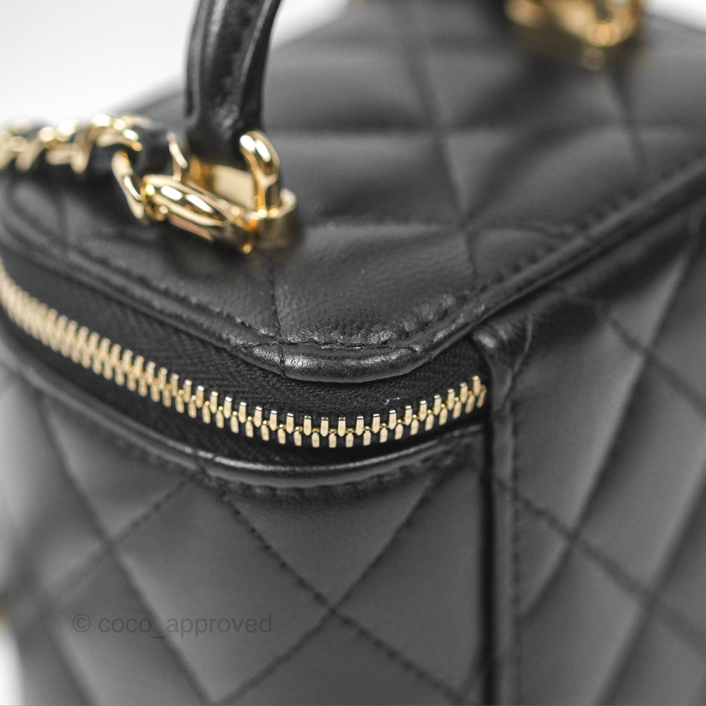 Chanel Mini Top Handle Vanity With Chain Black Lambskin Gold Hardware