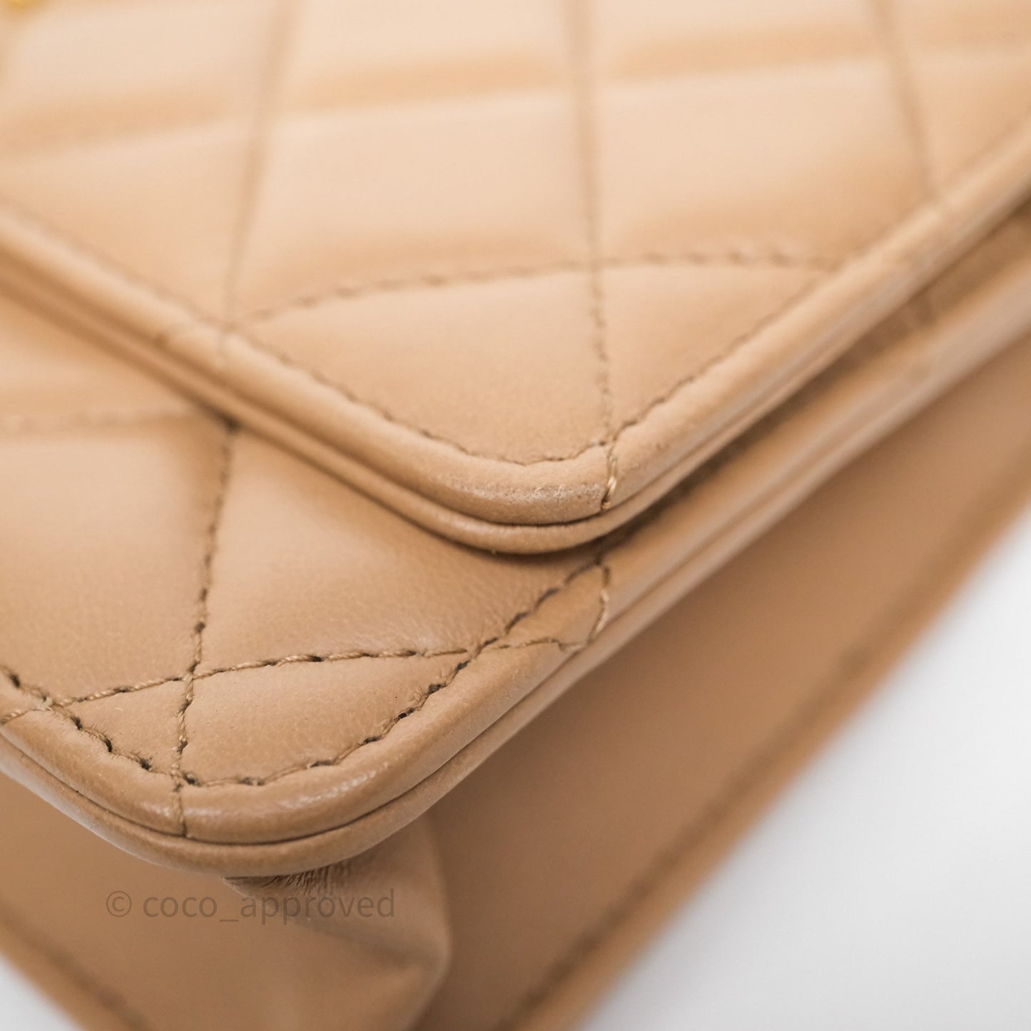 Chanel All Slide Wallet on Chain WOC Adjustable Chain Quilted Beige Lambskin